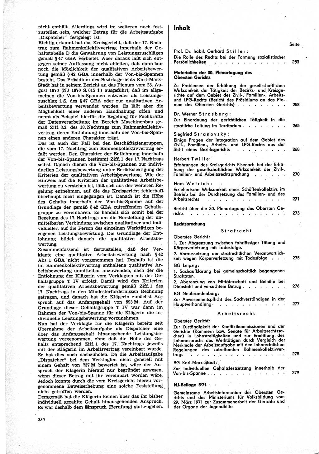Neue Justiz (NJ), Zeitschrift für Recht und Rechtswissenschaft [Deutsche Demokratische Republik (DDR)], 25. Jahrgang 1971, Seite 280 (NJ DDR 1971, S. 280)
