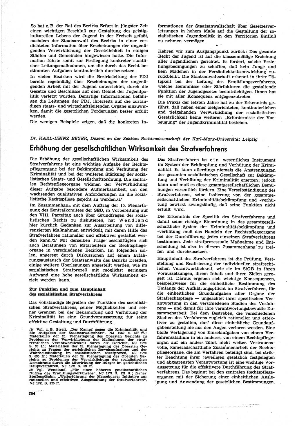 Neue Justiz (NJ), Zeitschrift für Recht und Rechtswissenschaft [Deutsche Demokratische Republik (DDR)], 25. Jahrgang 1971, Seite 284 (NJ DDR 1971, S. 284)