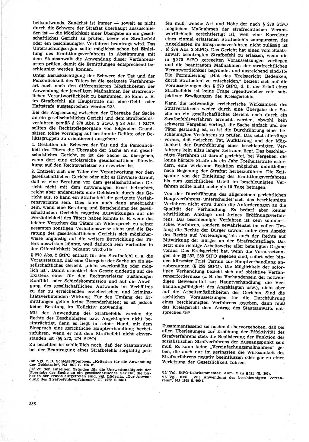 Neue Justiz (NJ), Zeitschrift für Recht und Rechtswissenschaft [Deutsche Demokratische Republik (DDR)], 25. Jahrgang 1971, Seite 288 (NJ DDR 1971, S. 288)