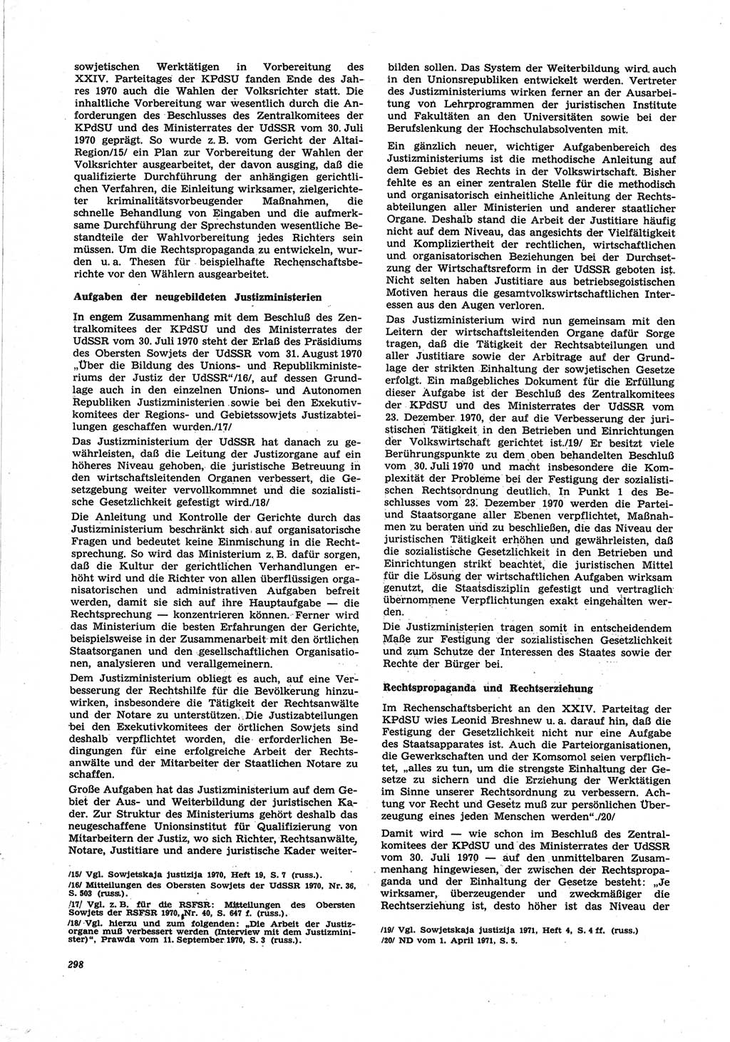 Neue Justiz (NJ), Zeitschrift für Recht und Rechtswissenschaft [Deutsche Demokratische Republik (DDR)], 25. Jahrgang 1971, Seite 298 (NJ DDR 1971, S. 298)
