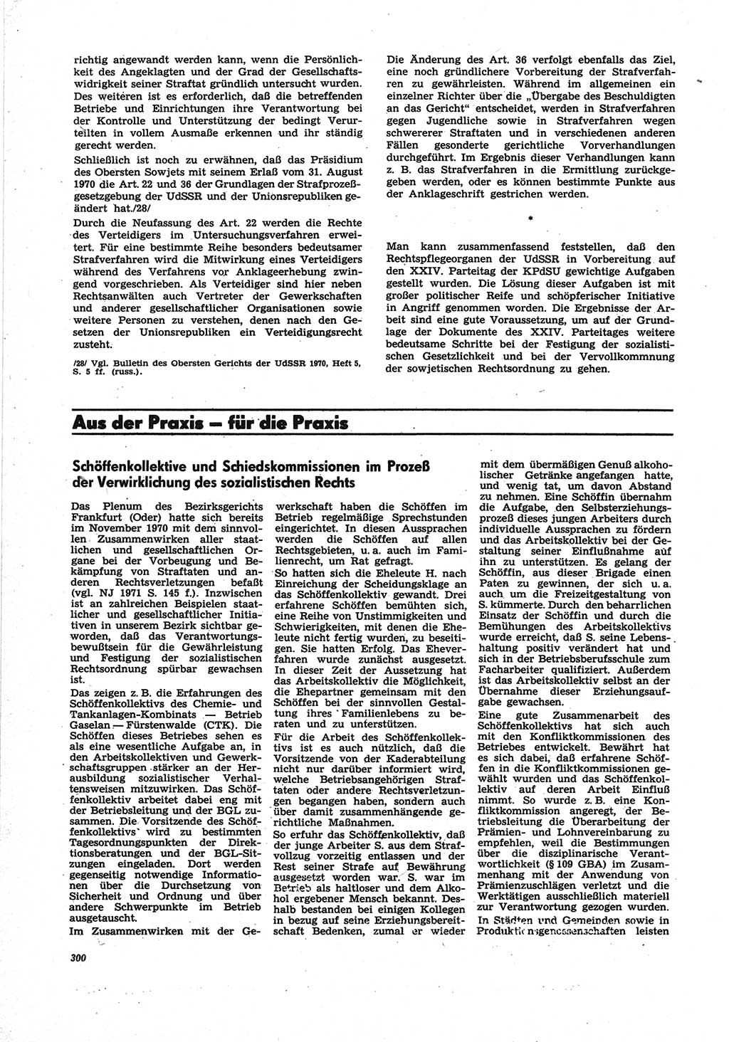 Neue Justiz (NJ), Zeitschrift für Recht und Rechtswissenschaft [Deutsche Demokratische Republik (DDR)], 25. Jahrgang 1971, Seite 300 (NJ DDR 1971, S. 300)