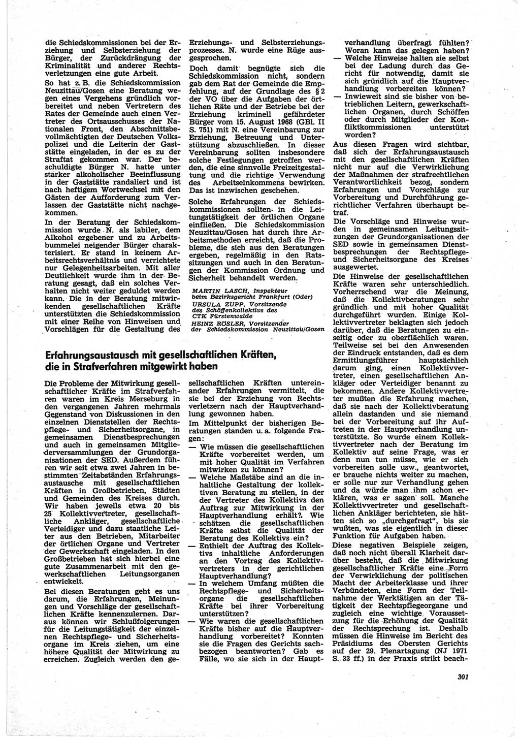 Neue Justiz (NJ), Zeitschrift für Recht und Rechtswissenschaft [Deutsche Demokratische Republik (DDR)], 25. Jahrgang 1971, Seite 301 (NJ DDR 1971, S. 301)