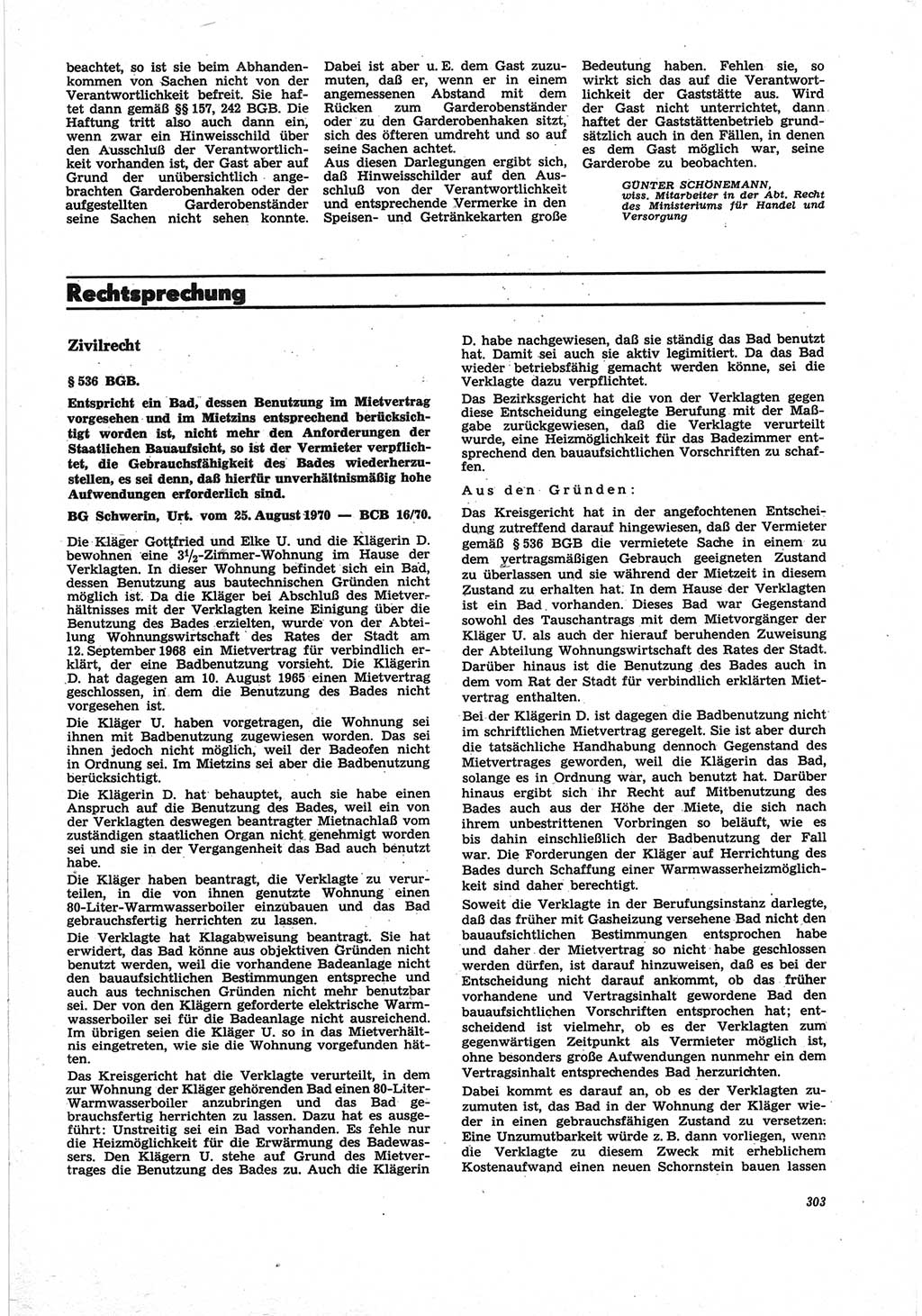 Neue Justiz (NJ), Zeitschrift für Recht und Rechtswissenschaft [Deutsche Demokratische Republik (DDR)], 25. Jahrgang 1971, Seite 303 (NJ DDR 1971, S. 303)