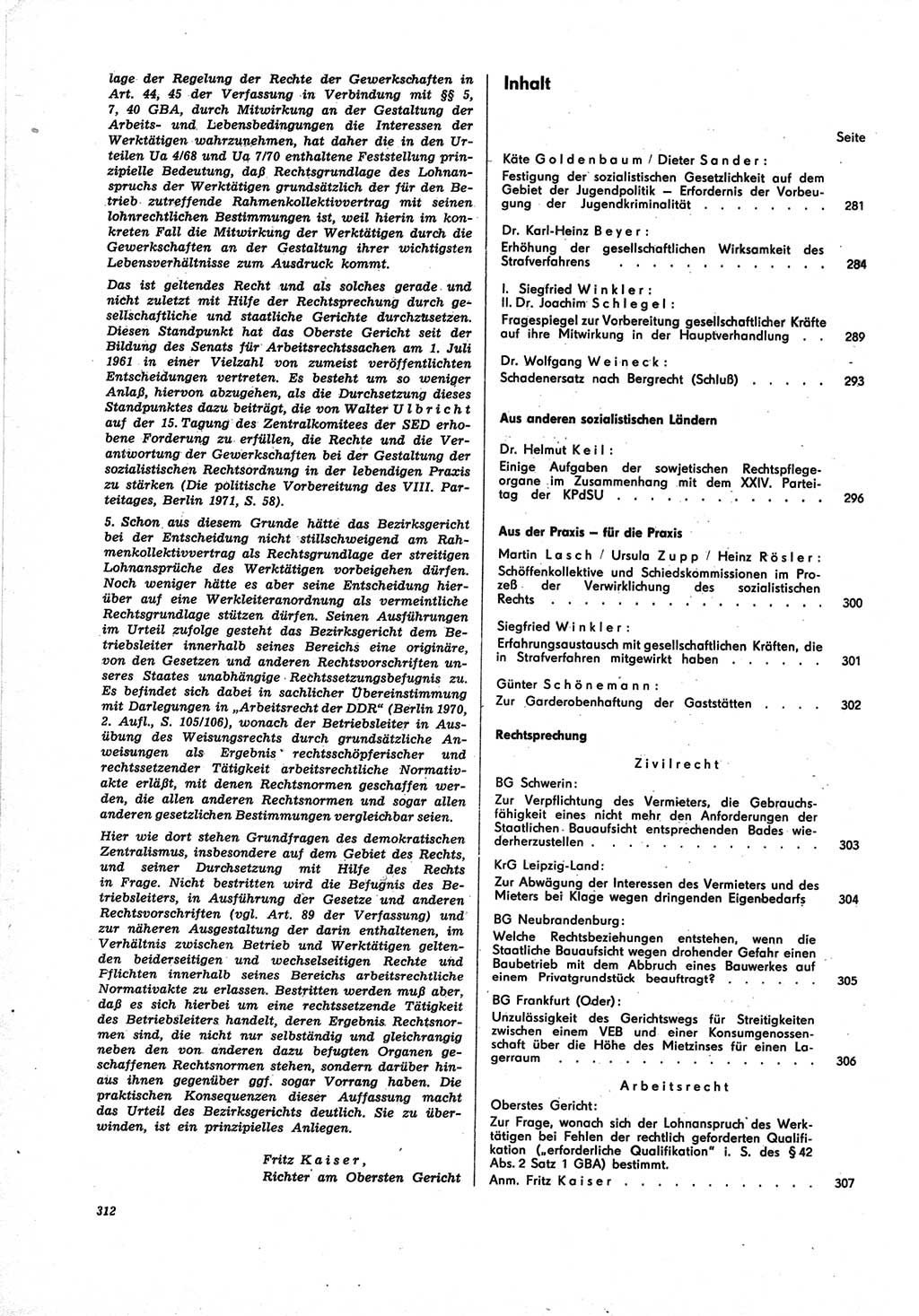 Neue Justiz (NJ), Zeitschrift für Recht und Rechtswissenschaft [Deutsche Demokratische Republik (DDR)], 25. Jahrgang 1971, Seite 312 (NJ DDR 1971, S. 312)