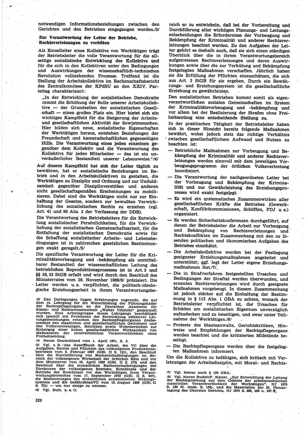 Neue Justiz (NJ), Zeitschrift für Recht und Rechtswissenschaft [Deutsche Demokratische Republik (DDR)], 25. Jahrgang 1971, Seite 320 (NJ DDR 1971, S. 320)