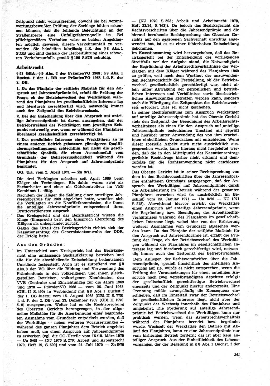 Neue Justiz (NJ), Zeitschrift für Recht und Rechtswissenschaft [Deutsche Demokratische Republik (DDR)], 25. Jahrgang 1971, Seite 341 (NJ DDR 1971, S. 341)