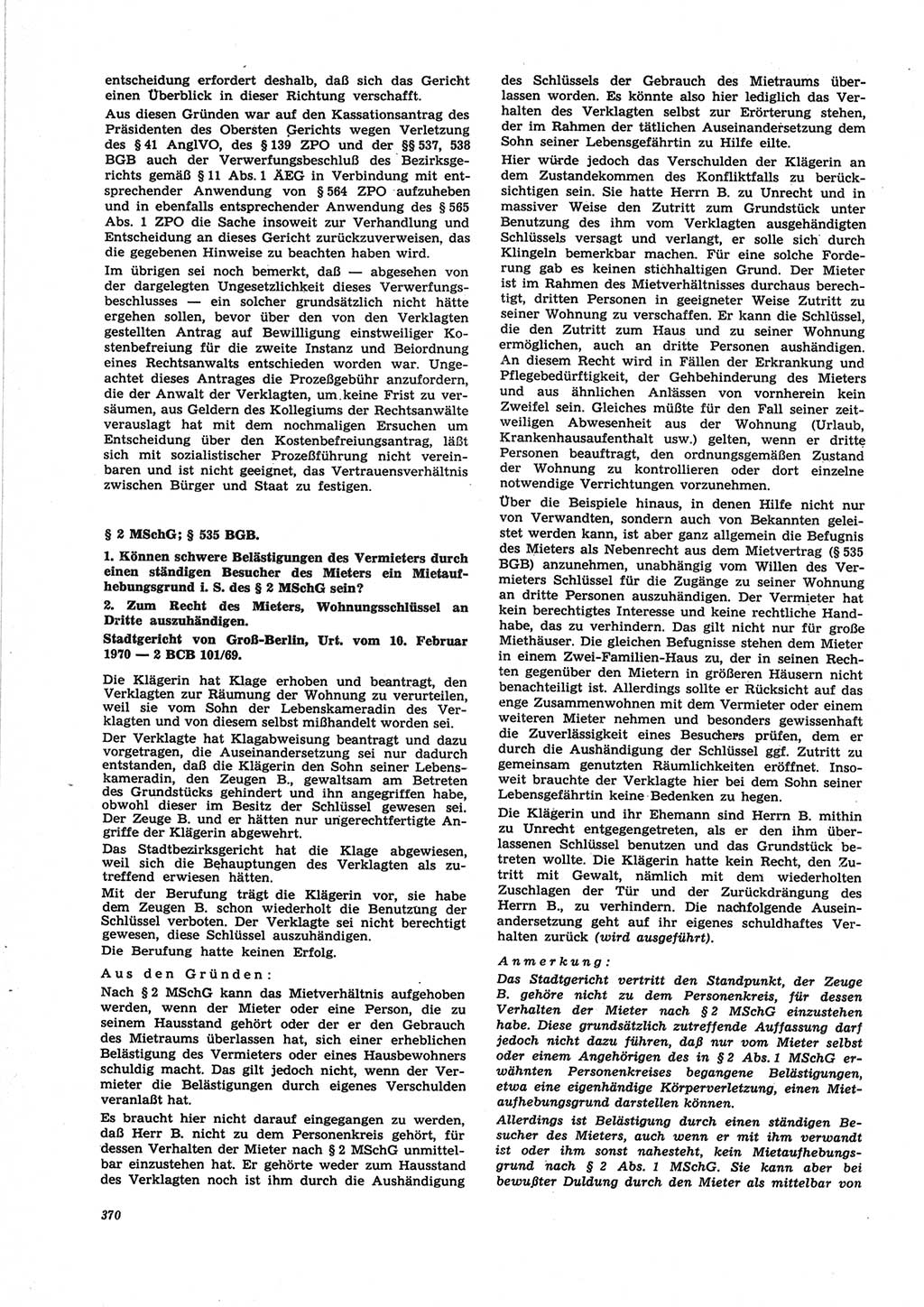 Neue Justiz (NJ), Zeitschrift für Recht und Rechtswissenschaft [Deutsche Demokratische Republik (DDR)], 25. Jahrgang 1971, Seite 370 (NJ DDR 1971, S. 370)