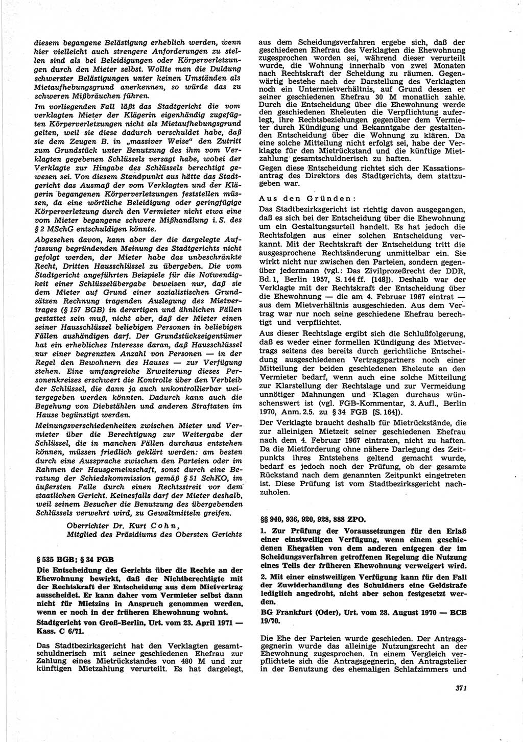 Neue Justiz (NJ), Zeitschrift für Recht und Rechtswissenschaft [Deutsche Demokratische Republik (DDR)], 25. Jahrgang 1971, Seite 371 (NJ DDR 1971, S. 371)