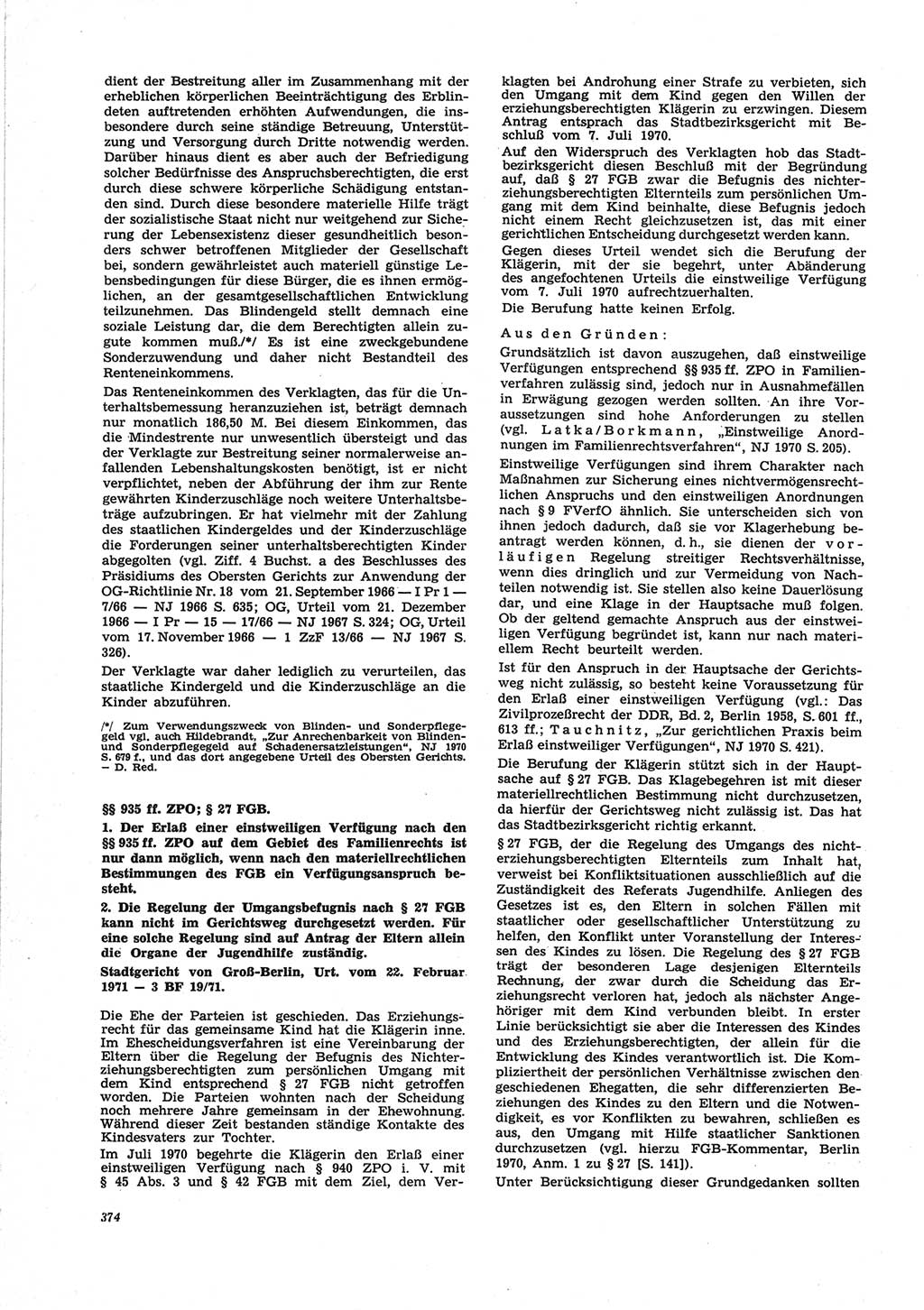 Neue Justiz (NJ), Zeitschrift für Recht und Rechtswissenschaft [Deutsche Demokratische Republik (DDR)], 25. Jahrgang 1971, Seite 374 (NJ DDR 1971, S. 374)