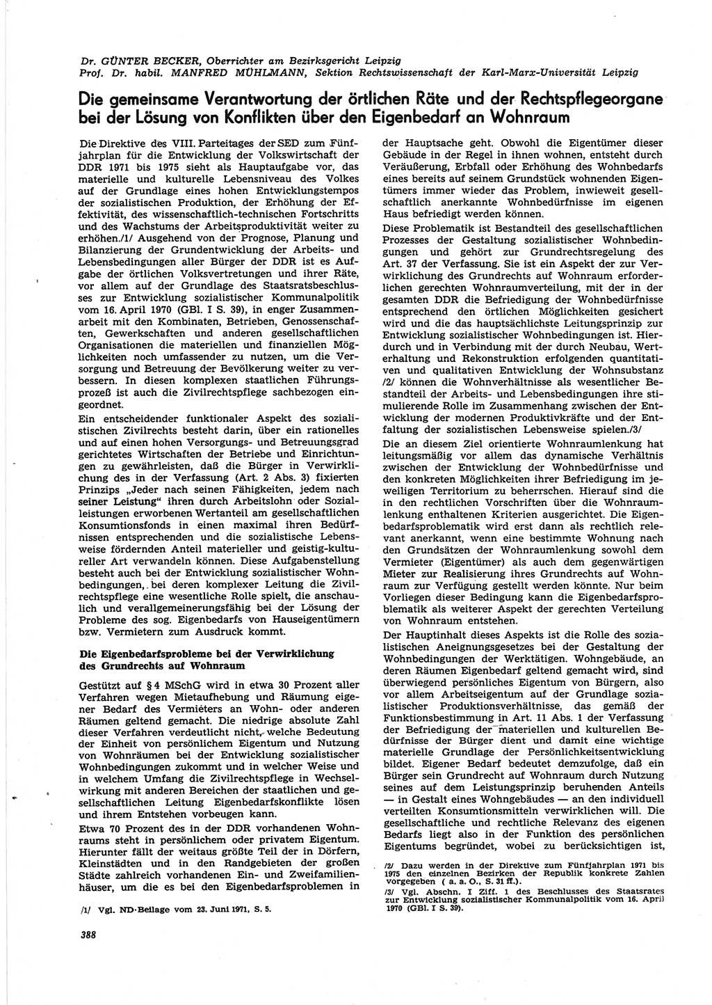 Neue Justiz (NJ), Zeitschrift für Recht und Rechtswissenschaft [Deutsche Demokratische Republik (DDR)], 25. Jahrgang 1971, Seite 388 (NJ DDR 1971, S. 388)