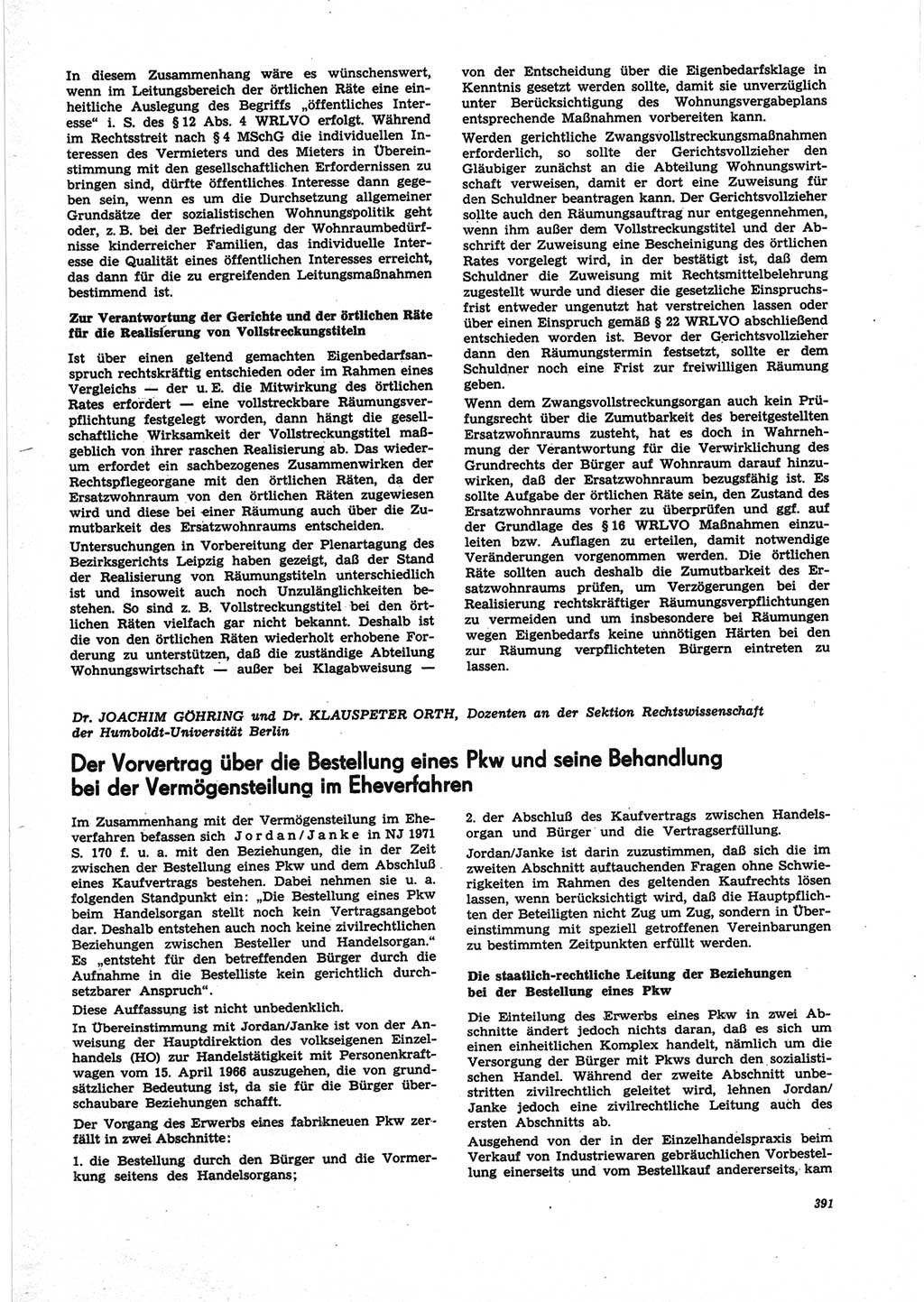 Neue Justiz (NJ), Zeitschrift für Recht und Rechtswissenschaft [Deutsche Demokratische Republik (DDR)], 25. Jahrgang 1971, Seite 391 (NJ DDR 1971, S. 391)