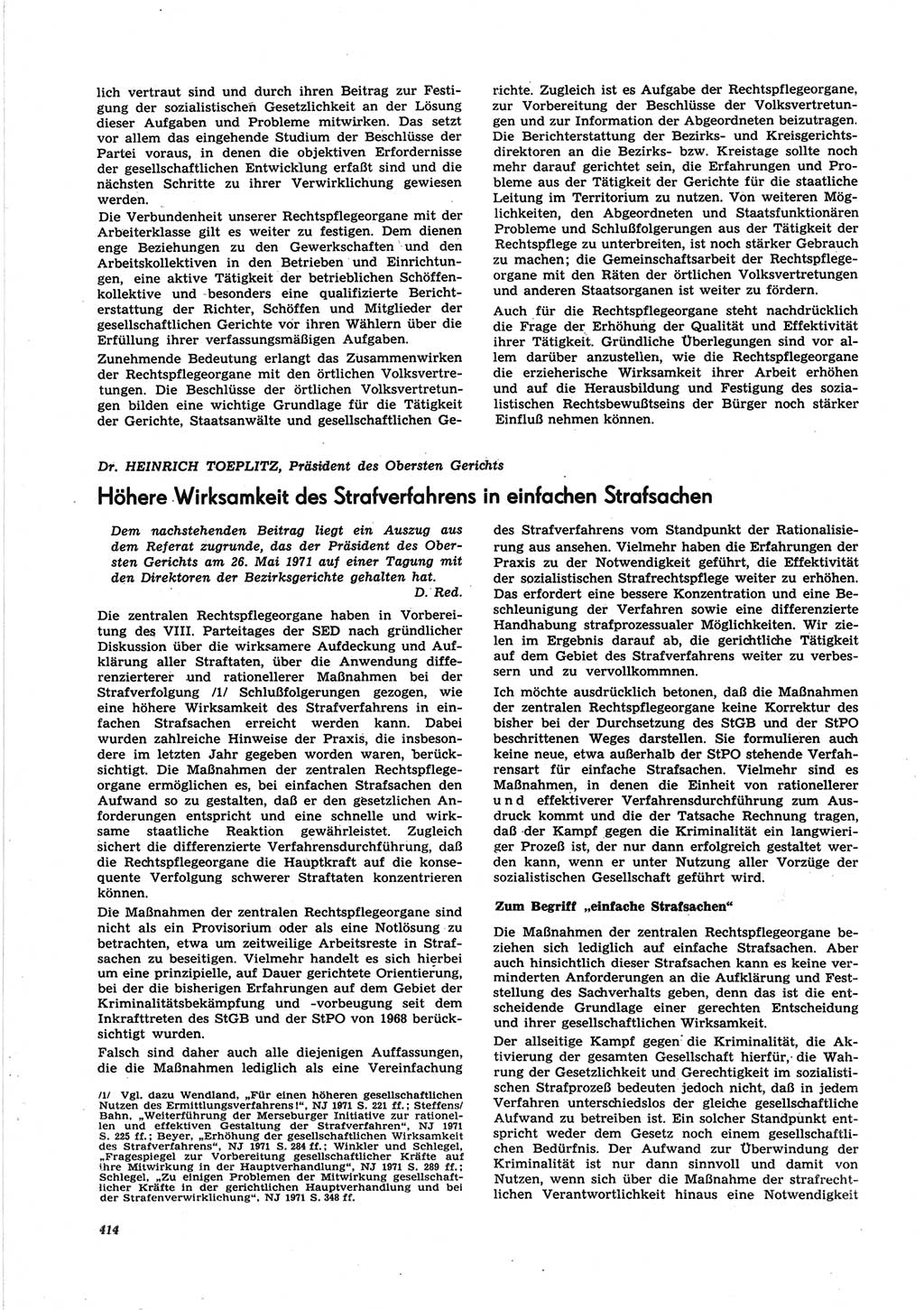 Neue Justiz (NJ), Zeitschrift für Recht und Rechtswissenschaft [Deutsche Demokratische Republik (DDR)], 25. Jahrgang 1971, Seite 414 (NJ DDR 1971, S. 414)