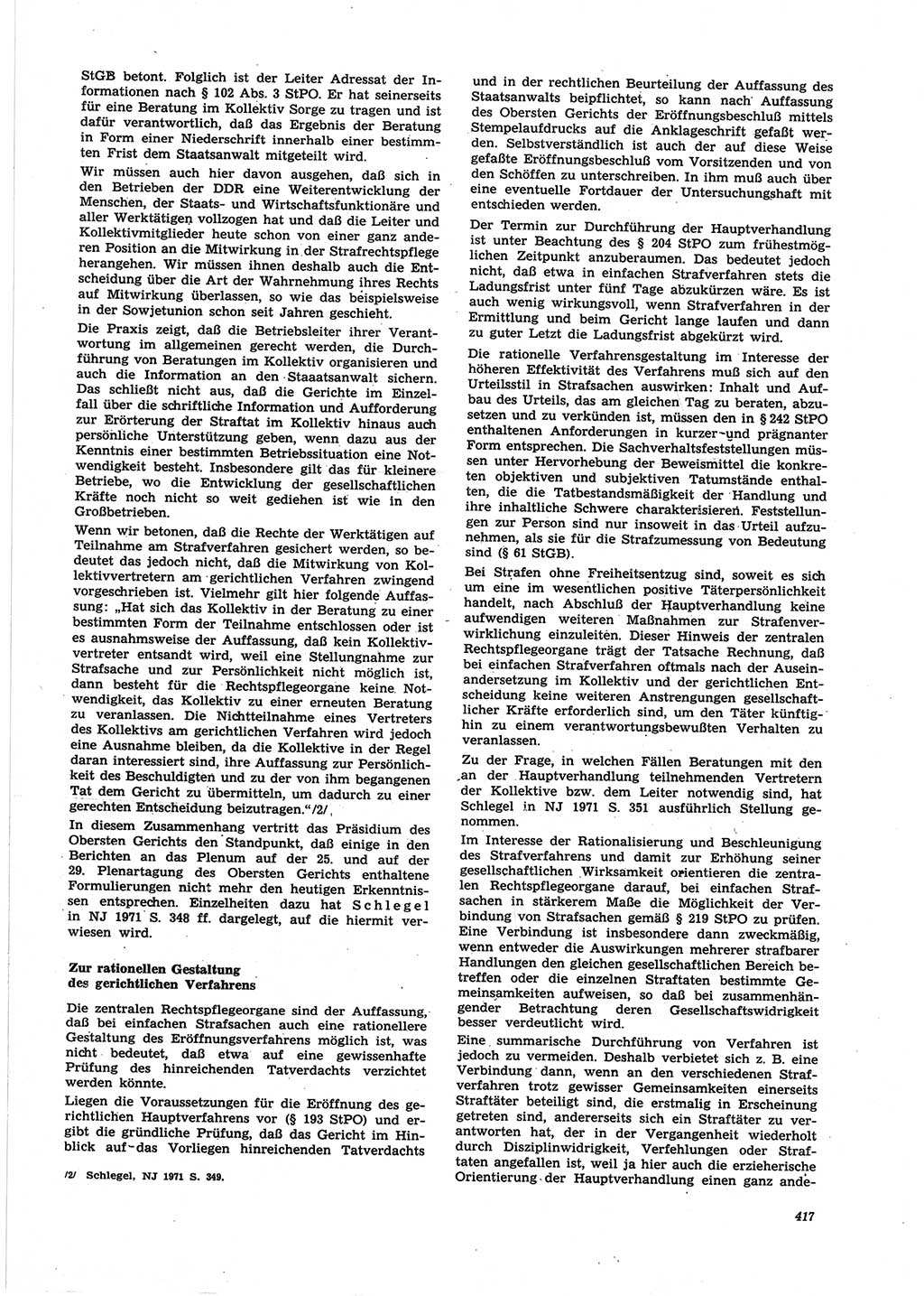 Neue Justiz (NJ), Zeitschrift für Recht und Rechtswissenschaft [Deutsche Demokratische Republik (DDR)], 25. Jahrgang 1971, Seite 417 (NJ DDR 1971, S. 417)