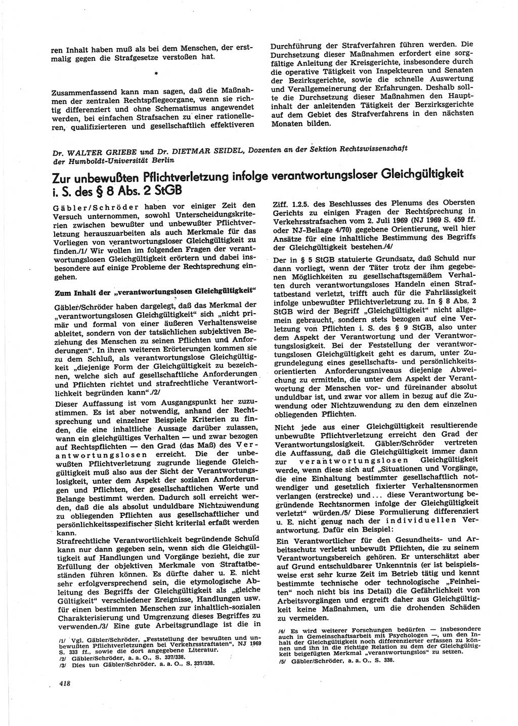 Neue Justiz (NJ), Zeitschrift für Recht und Rechtswissenschaft [Deutsche Demokratische Republik (DDR)], 25. Jahrgang 1971, Seite 418 (NJ DDR 1971, S. 418)