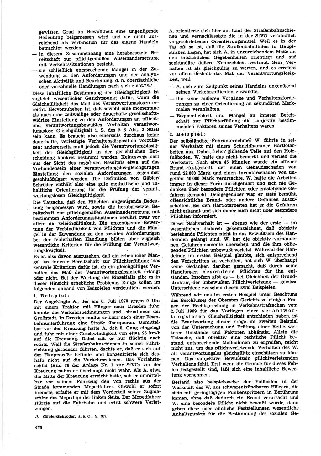 Neue Justiz (NJ), Zeitschrift für Recht und Rechtswissenschaft [Deutsche Demokratische Republik (DDR)], 25. Jahrgang 1971, Seite 420 (NJ DDR 1971, S. 420)