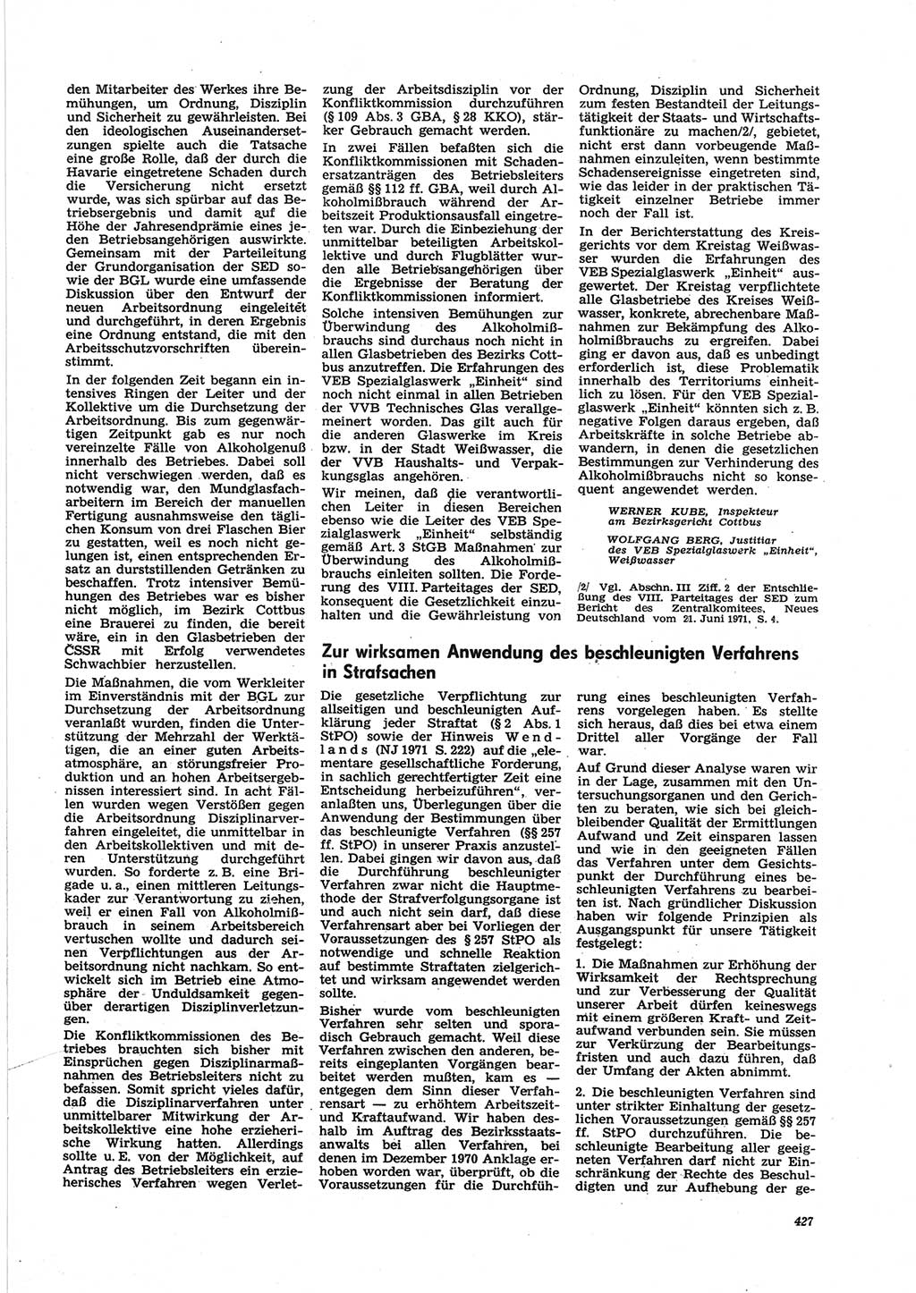 Neue Justiz (NJ), Zeitschrift für Recht und Rechtswissenschaft [Deutsche Demokratische Republik (DDR)], 25. Jahrgang 1971, Seite 427 (NJ DDR 1971, S. 427)