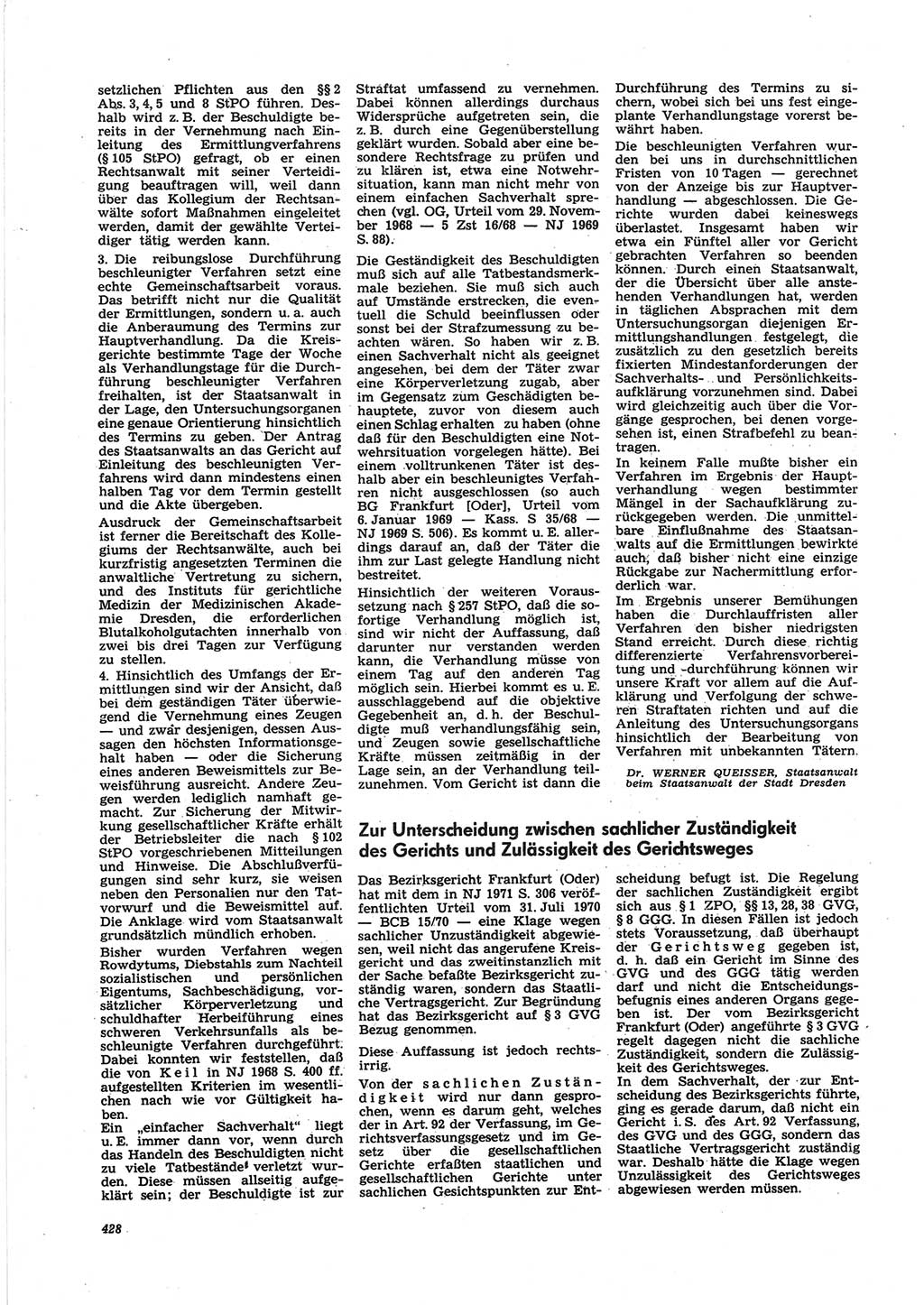 Neue Justiz (NJ), Zeitschrift für Recht und Rechtswissenschaft [Deutsche Demokratische Republik (DDR)], 25. Jahrgang 1971, Seite 428 (NJ DDR 1971, S. 428)