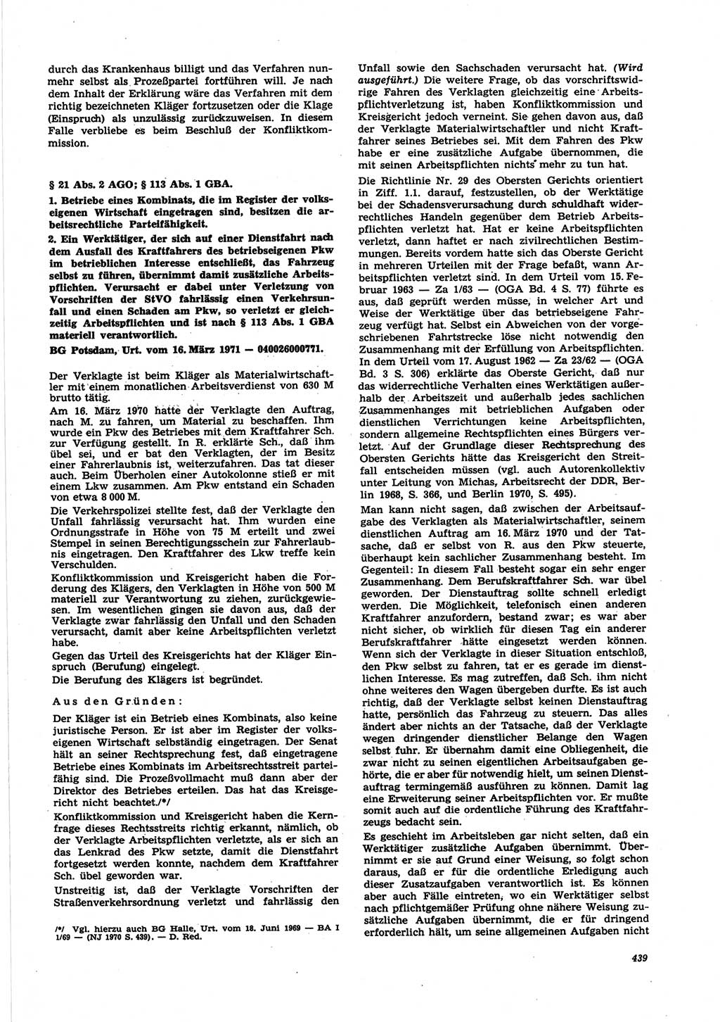 Neue Justiz (NJ), Zeitschrift für Recht und Rechtswissenschaft [Deutsche Demokratische Republik (DDR)], 25. Jahrgang 1971, Seite 439 (NJ DDR 1971, S. 439)