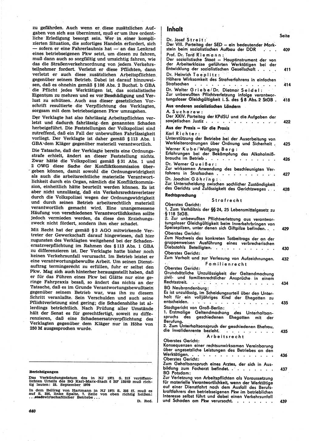 Neue Justiz (NJ), Zeitschrift für Recht und Rechtswissenschaft [Deutsche Demokratische Republik (DDR)], 25. Jahrgang 1971, Seite 440 (NJ DDR 1971, S. 440)