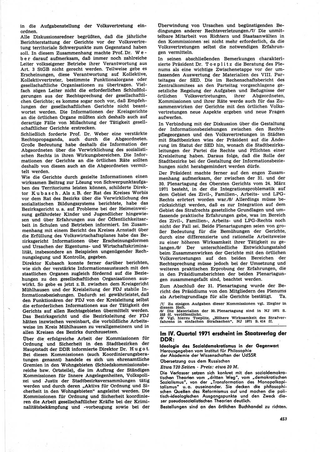 Neue Justiz (NJ), Zeitschrift für Recht und Rechtswissenschaft [Deutsche Demokratische Republik (DDR)], 25. Jahrgang 1971, Seite 453 (NJ DDR 1971, S. 453)