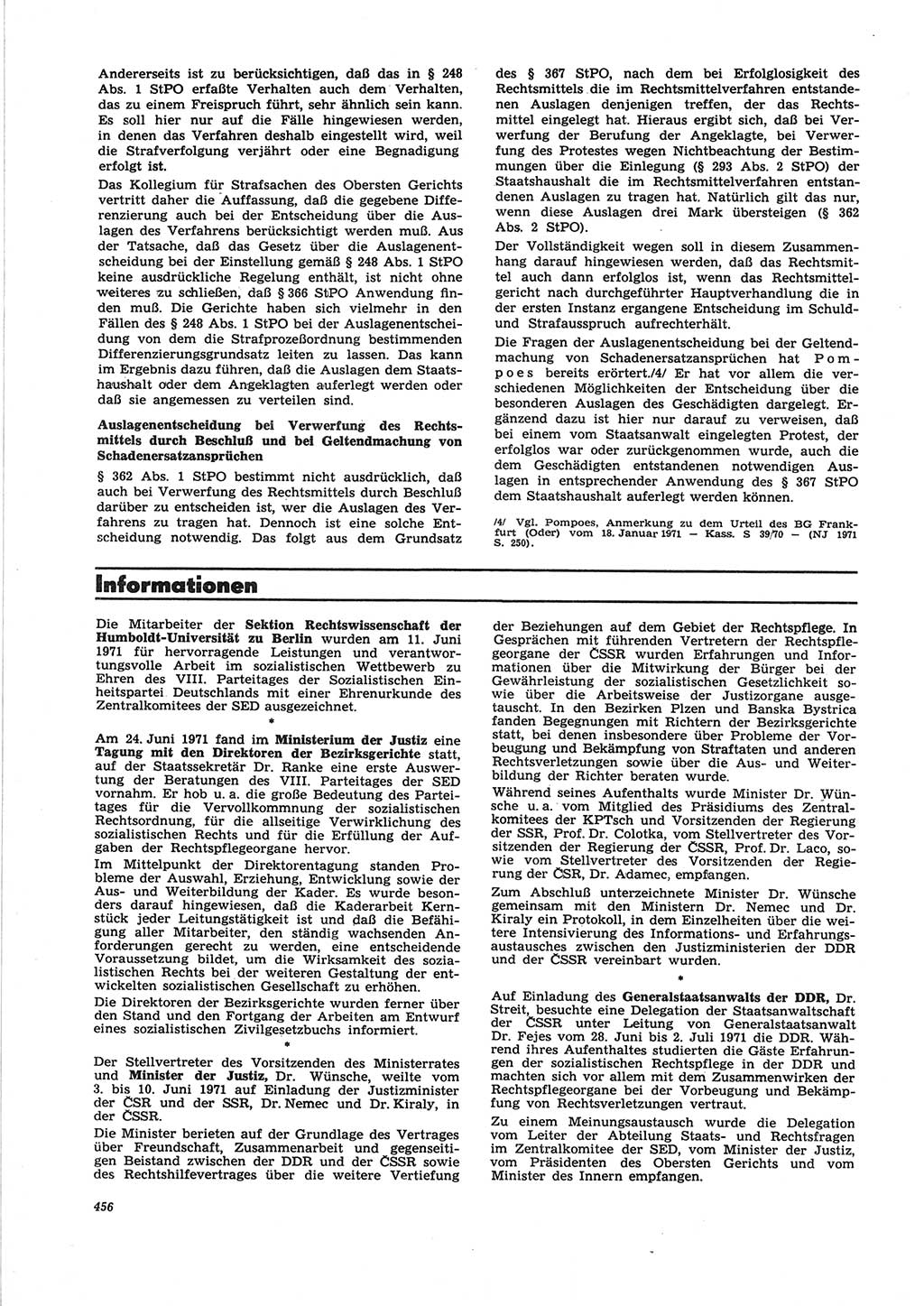 Neue Justiz (NJ), Zeitschrift für Recht und Rechtswissenschaft [Deutsche Demokratische Republik (DDR)], 25. Jahrgang 1971, Seite 456 (NJ DDR 1971, S. 456)