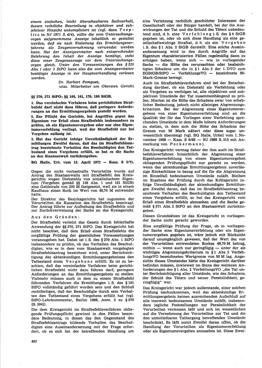 Neue Justiz (NJ), Zeitschrift für Recht und Rechtswissenschaft [Deutsche Demokratische Republik (DDR)], 25. Jahrgang 1971, Seite 462 (NJ DDR 1971, S. 462)
