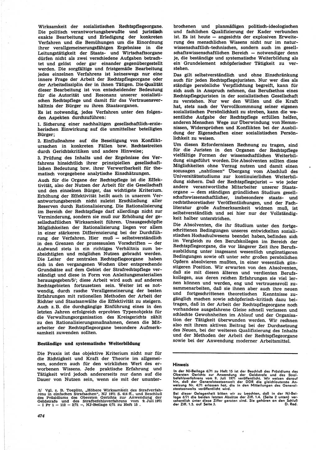 Neue Justiz (NJ), Zeitschrift für Recht und Rechtswissenschaft [Deutsche Demokratische Republik (DDR)], 25. Jahrgang 1971, Seite 474 (NJ DDR 1971, S. 474)