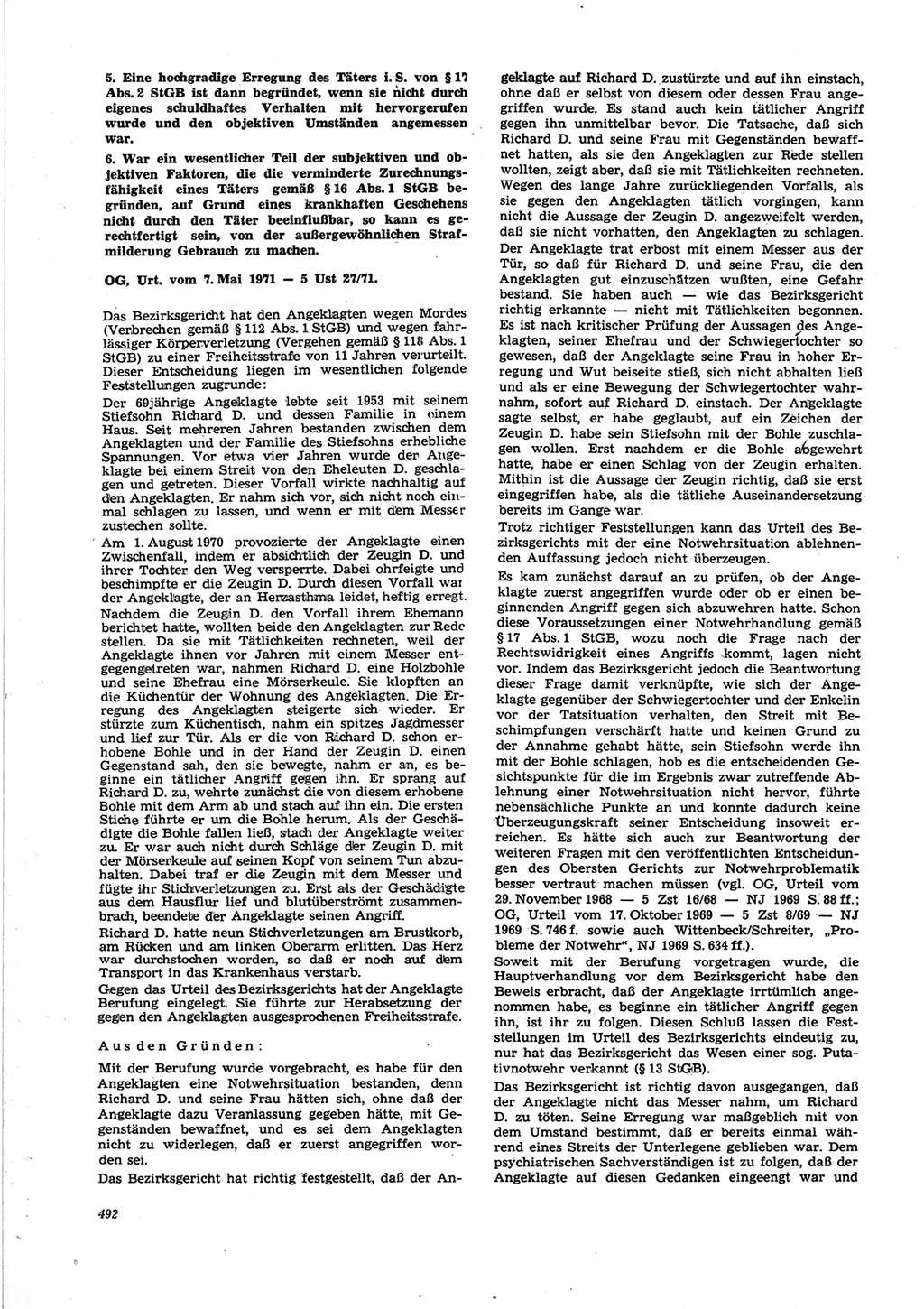 Neue Justiz (NJ), Zeitschrift für Recht und Rechtswissenschaft [Deutsche Demokratische Republik (DDR)], 25. Jahrgang 1971, Seite 492 (NJ DDR 1971, S. 492)