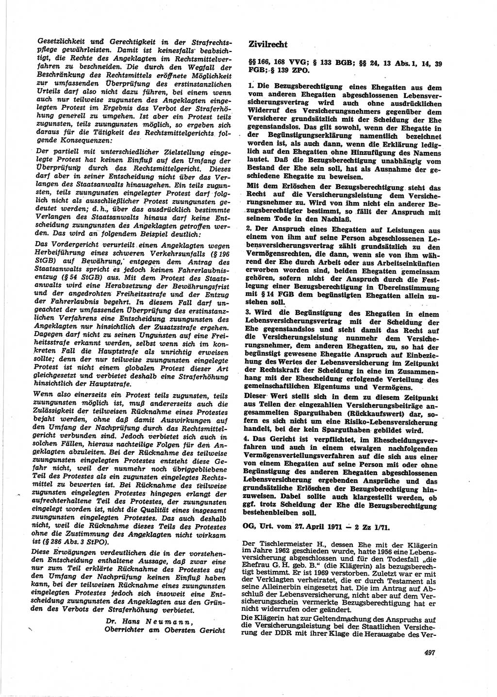 Neue Justiz (NJ), Zeitschrift für Recht und Rechtswissenschaft [Deutsche Demokratische Republik (DDR)], 25. Jahrgang 1971, Seite 497 (NJ DDR 1971, S. 497)