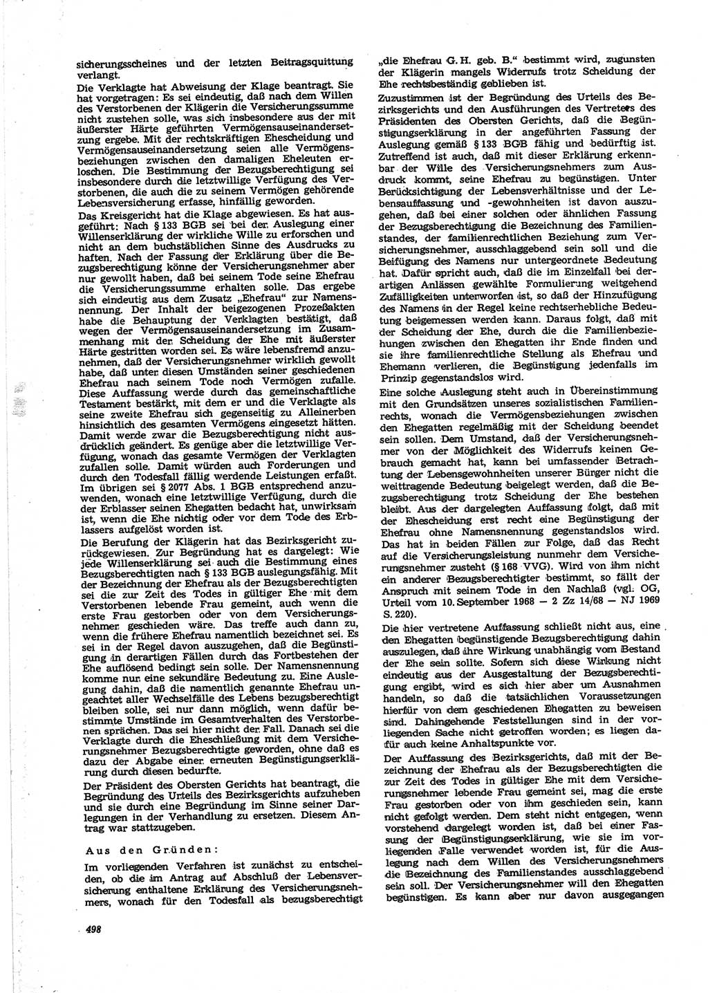 Neue Justiz (NJ), Zeitschrift für Recht und Rechtswissenschaft [Deutsche Demokratische Republik (DDR)], 25. Jahrgang 1971, Seite 498 (NJ DDR 1971, S. 498)