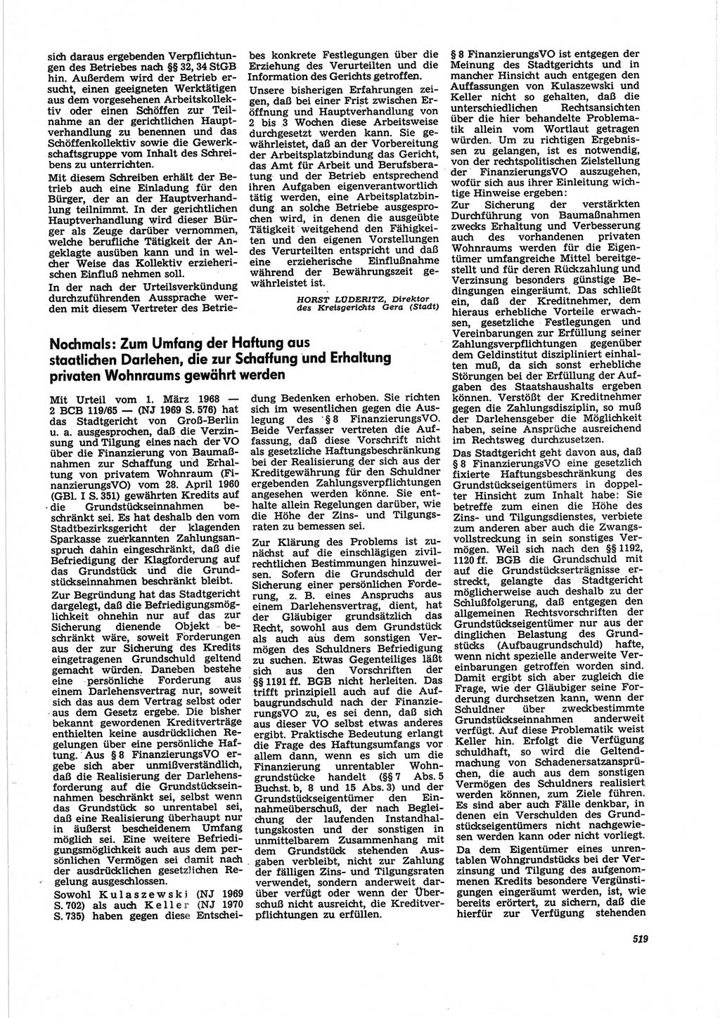 Neue Justiz (NJ), Zeitschrift für Recht und Rechtswissenschaft [Deutsche Demokratische Republik (DDR)], 25. Jahrgang 1971, Seite 519 (NJ DDR 1971, S. 519)
