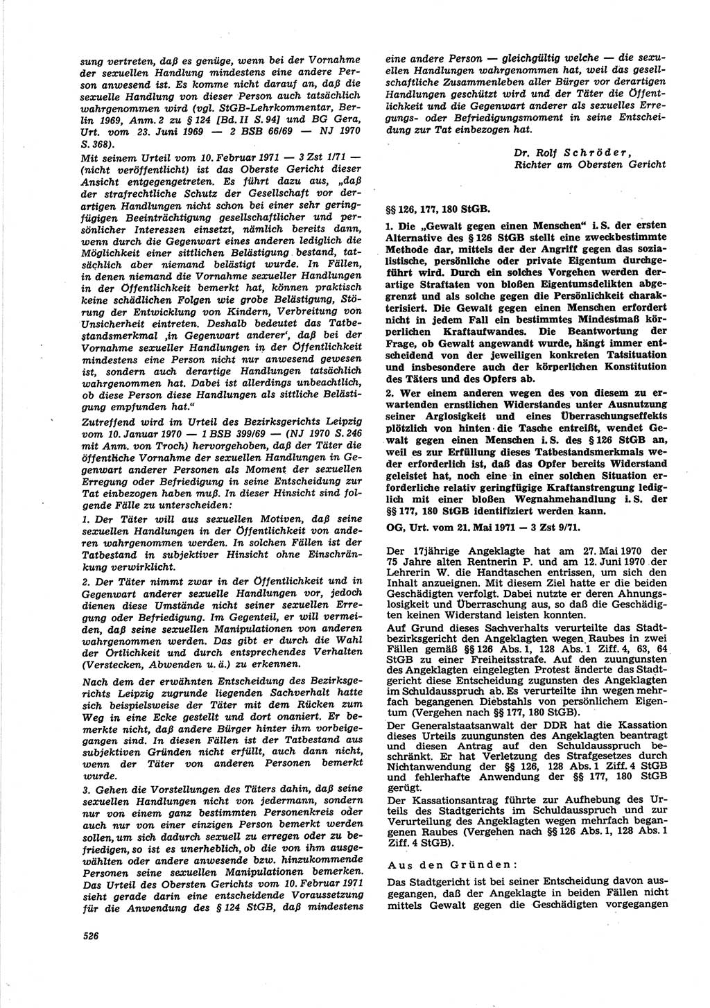 Neue Justiz (NJ), Zeitschrift für Recht und Rechtswissenschaft [Deutsche Demokratische Republik (DDR)], 25. Jahrgang 1971, Seite 526 (NJ DDR 1971, S. 526)