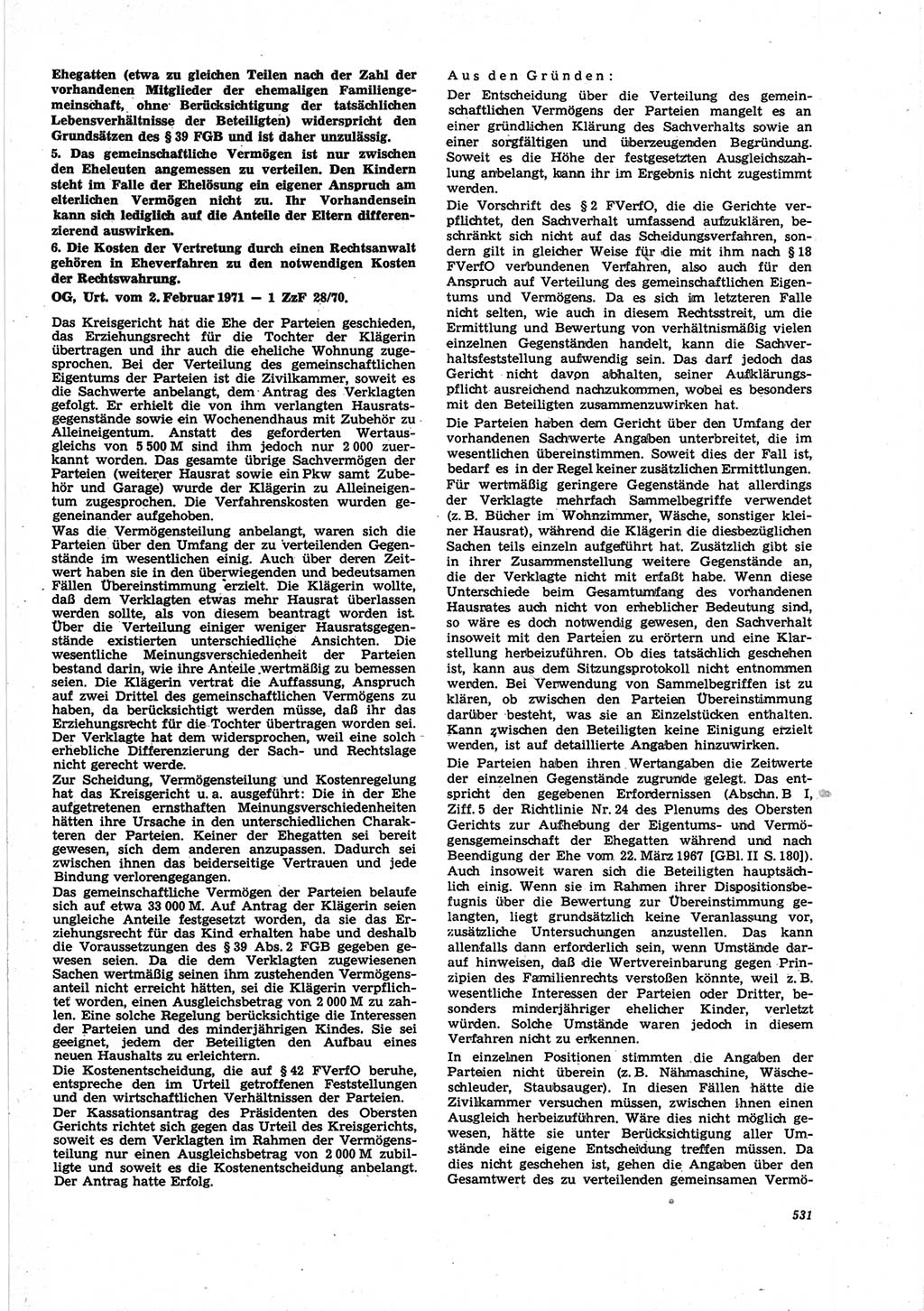 Neue Justiz (NJ), Zeitschrift für Recht und Rechtswissenschaft [Deutsche Demokratische Republik (DDR)], 25. Jahrgang 1971, Seite 531 (NJ DDR 1971, S. 531)