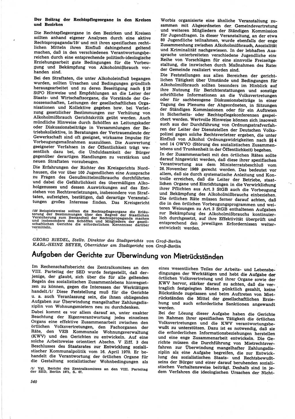 Neue Justiz (NJ), Zeitschrift für Recht und Rechtswissenschaft [Deutsche Demokratische Republik (DDR)], 25. Jahrgang 1971, Seite 540 (NJ DDR 1971, S. 540)