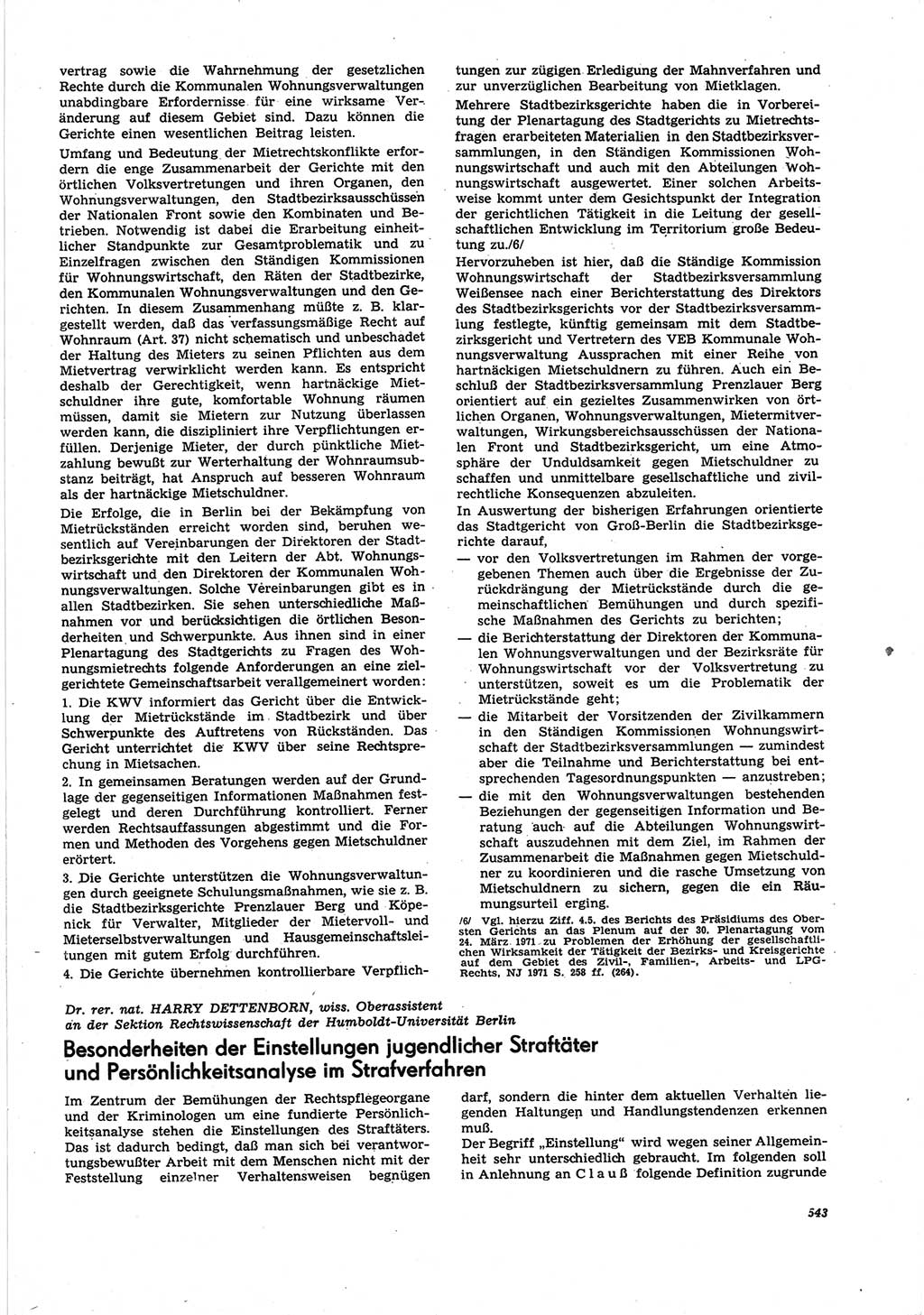 Neue Justiz (NJ), Zeitschrift für Recht und Rechtswissenschaft [Deutsche Demokratische Republik (DDR)], 25. Jahrgang 1971, Seite 543 (NJ DDR 1971, S. 543)