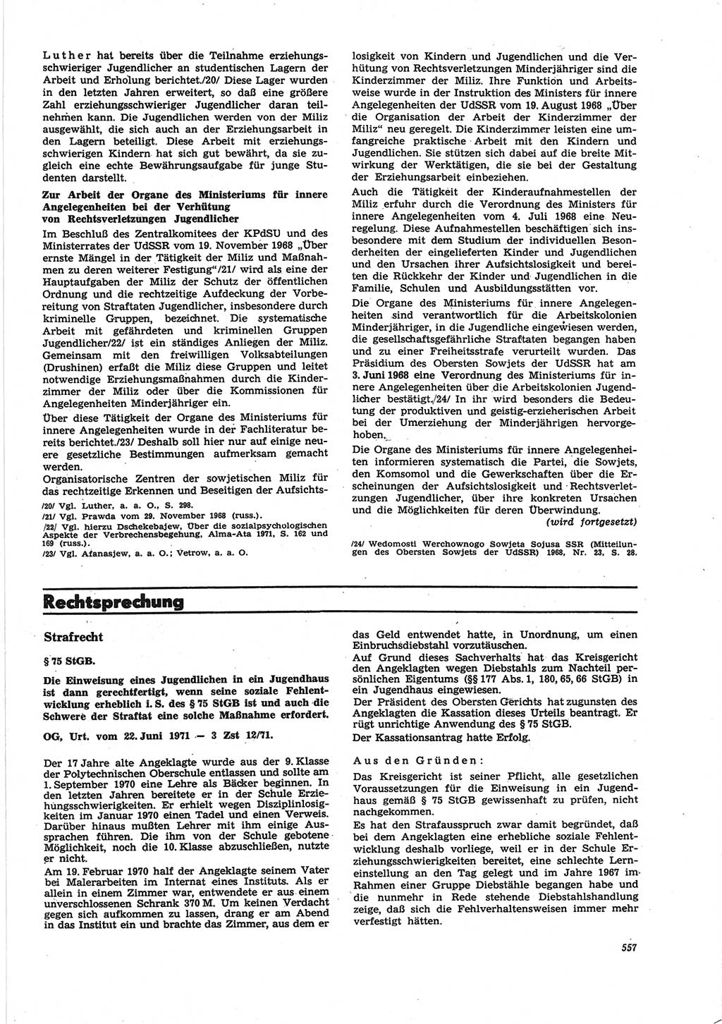 Neue Justiz (NJ), Zeitschrift für Recht und Rechtswissenschaft [Deutsche Demokratische Republik (DDR)], 25. Jahrgang 1971, Seite 557 (NJ DDR 1971, S. 557)