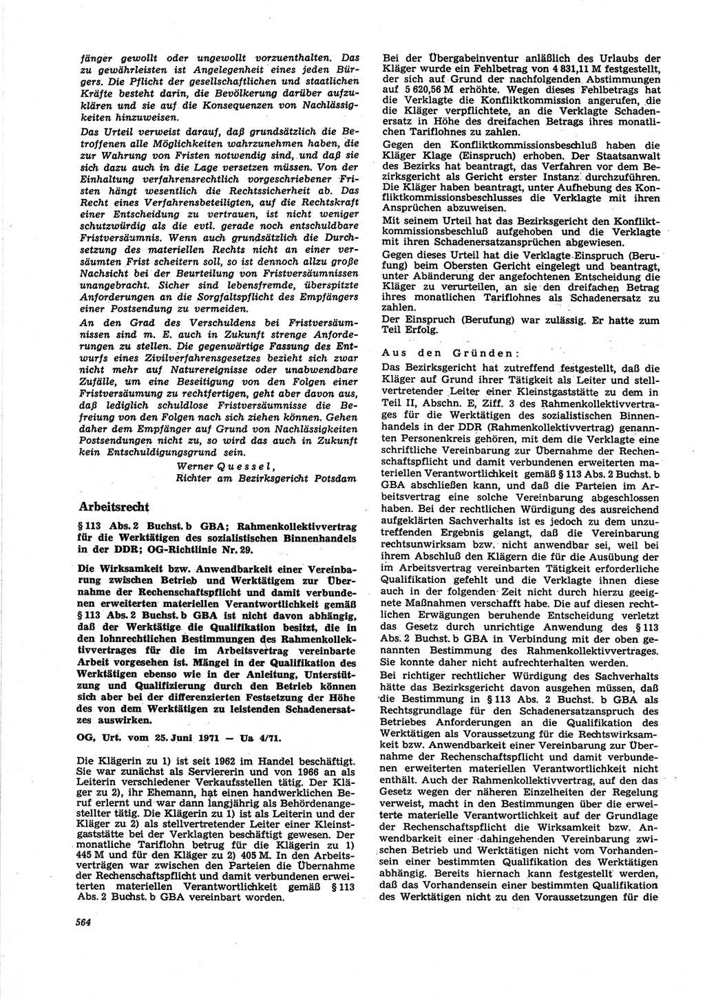 Neue Justiz (NJ), Zeitschrift für Recht und Rechtswissenschaft [Deutsche Demokratische Republik (DDR)], 25. Jahrgang 1971, Seite 564 (NJ DDR 1971, S. 564)