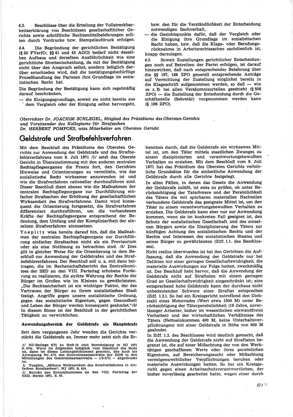 Neue Justiz (NJ), Zeitschrift für Recht und Rechtswissenschaft [Deutsche Demokratische Republik (DDR)], 25. Jahrgang 1971, Seite 571 (NJ DDR 1971, S. 571)