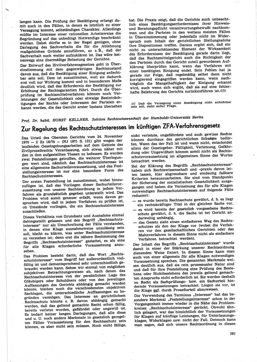 Neue Justiz (NJ), Zeitschrift für Recht und Rechtswissenschaft [Deutsche Demokratische Republik (DDR)], 25. Jahrgang 1971, Seite 581 (NJ DDR 1971, S. 581)