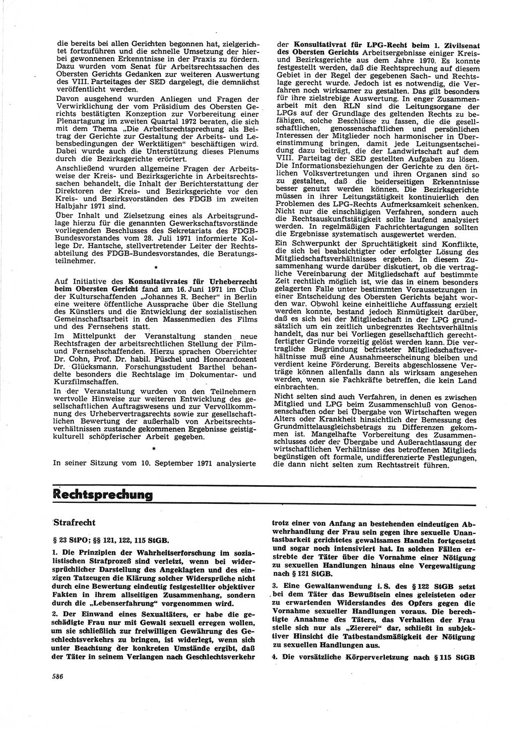 Neue Justiz (NJ), Zeitschrift für Recht und Rechtswissenschaft [Deutsche Demokratische Republik (DDR)], 25. Jahrgang 1971, Seite 586 (NJ DDR 1971, S. 586)