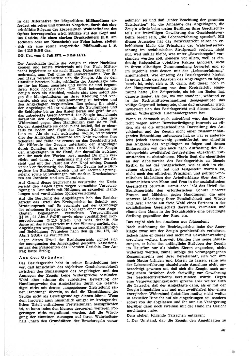 Neue Justiz (NJ), Zeitschrift für Recht und Rechtswissenschaft [Deutsche Demokratische Republik (DDR)], 25. Jahrgang 1971, Seite 587 (NJ DDR 1971, S. 587)