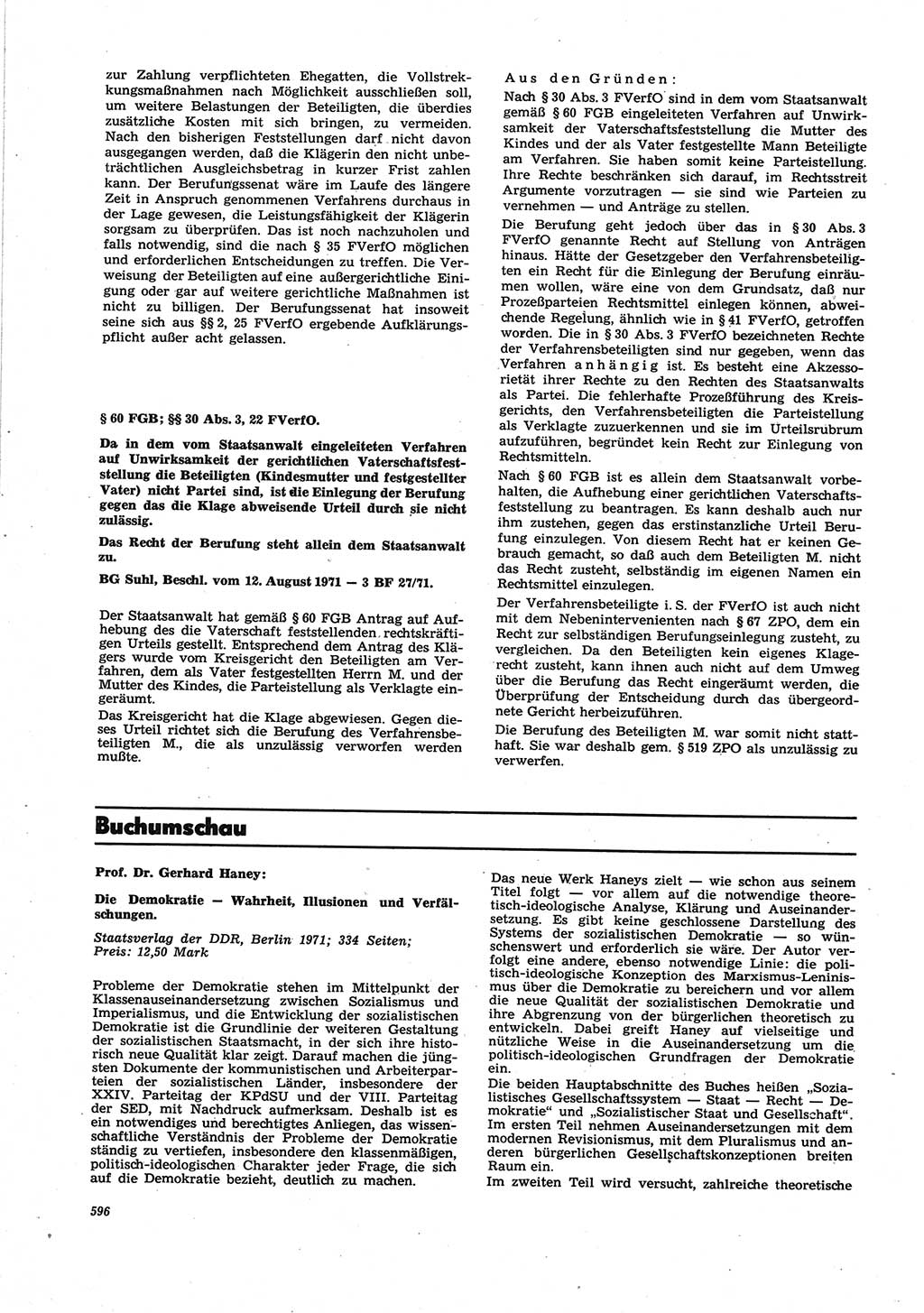Neue Justiz (NJ), Zeitschrift für Recht und Rechtswissenschaft [Deutsche Demokratische Republik (DDR)], 25. Jahrgang 1971, Seite 596 (NJ DDR 1971, S. 596)
