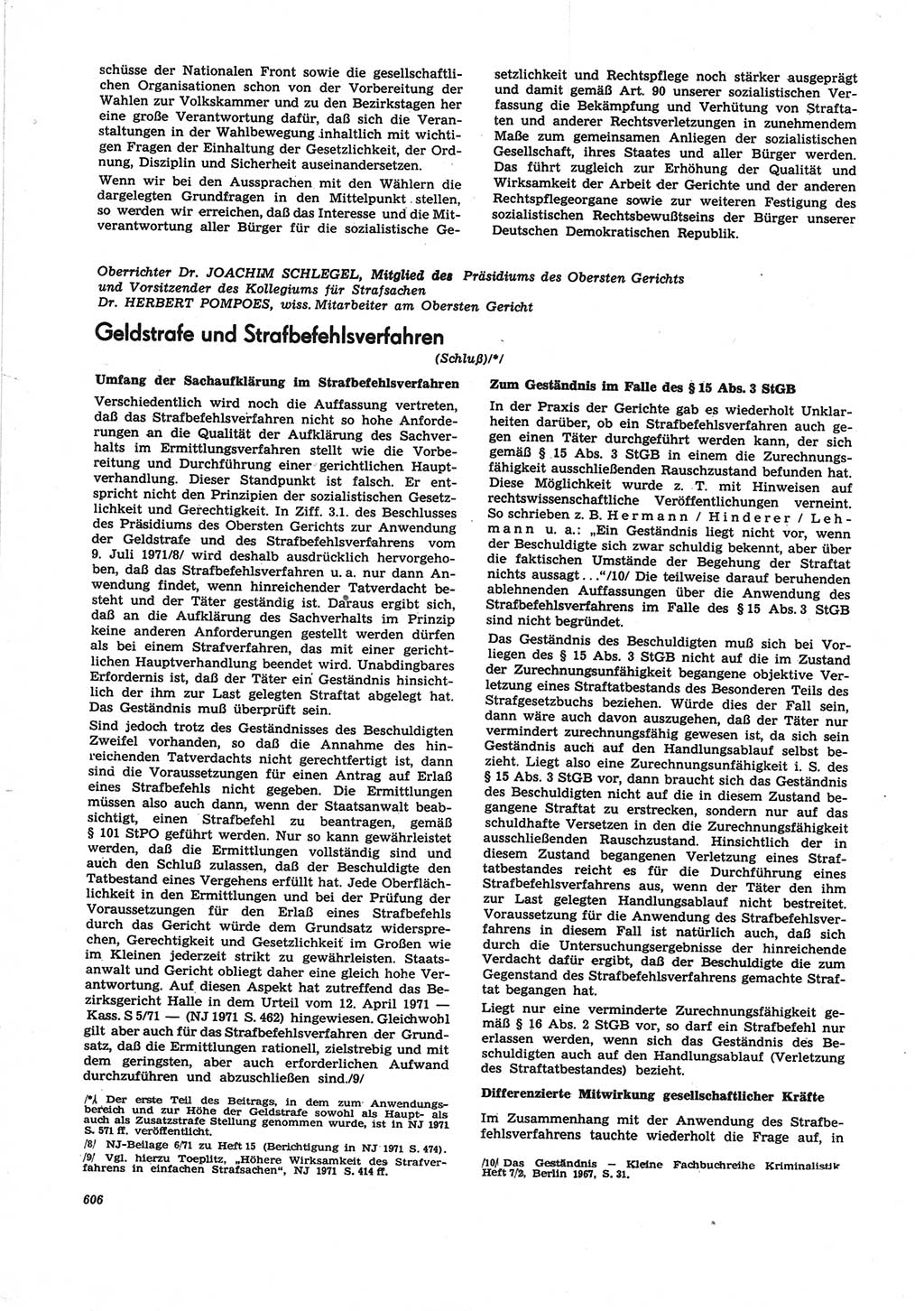 Neue Justiz (NJ), Zeitschrift für Recht und Rechtswissenschaft [Deutsche Demokratische Republik (DDR)], 25. Jahrgang 1971, Seite 606 (NJ DDR 1971, S. 606)