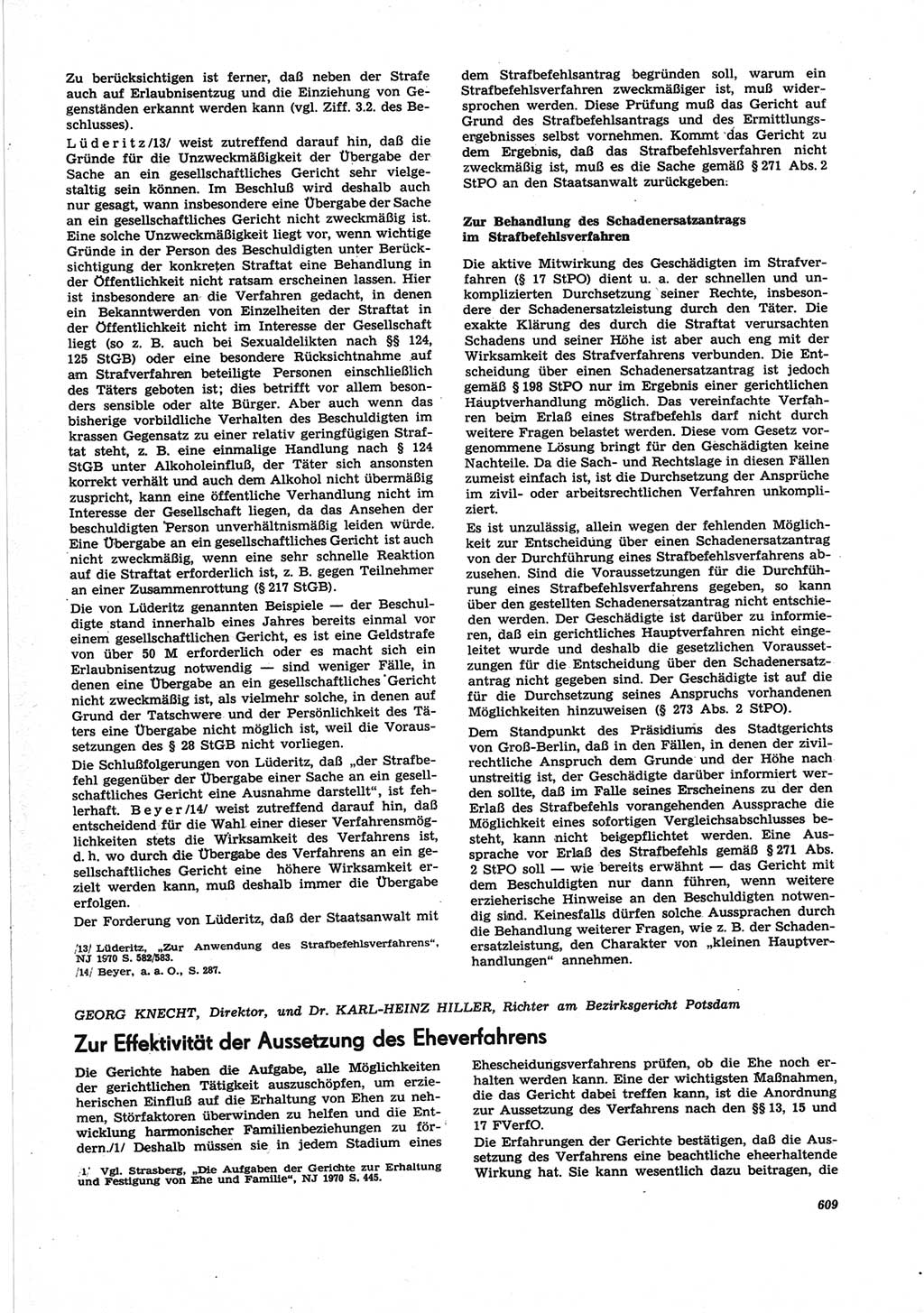 Neue Justiz (NJ), Zeitschrift für Recht und Rechtswissenschaft [Deutsche Demokratische Republik (DDR)], 25. Jahrgang 1971, Seite 609 (NJ DDR 1971, S. 609)