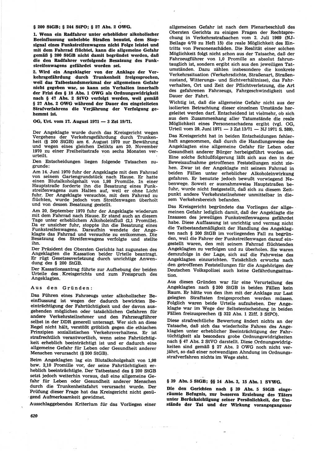 Neue Justiz (NJ), Zeitschrift für Recht und Rechtswissenschaft [Deutsche Demokratische Republik (DDR)], 25. Jahrgang 1971, Seite 620 (NJ DDR 1971, S. 620)