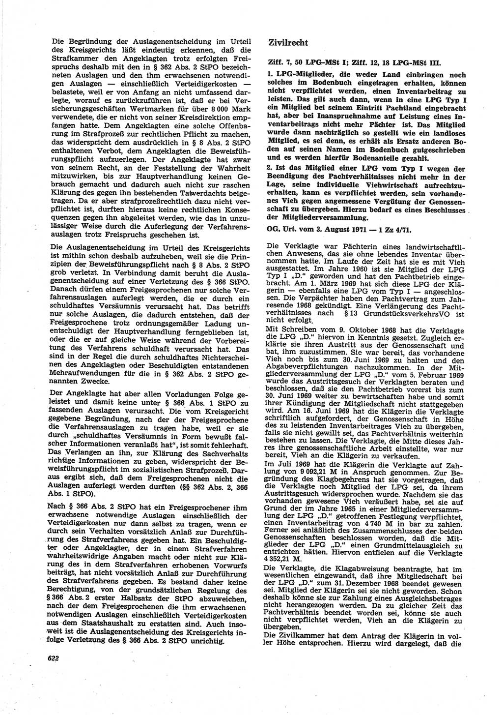Neue Justiz (NJ), Zeitschrift für Recht und Rechtswissenschaft [Deutsche Demokratische Republik (DDR)], 25. Jahrgang 1971, Seite 622 (NJ DDR 1971, S. 622)