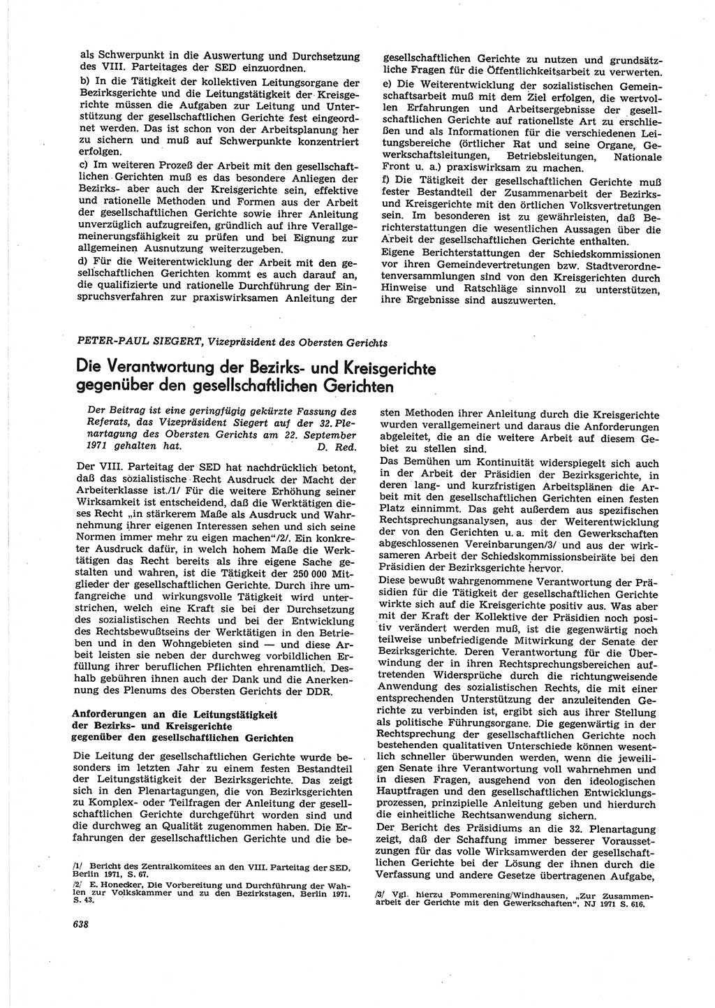 Neue Justiz (NJ), Zeitschrift für Recht und Rechtswissenschaft [Deutsche Demokratische Republik (DDR)], 25. Jahrgang 1971, Seite 638 (NJ DDR 1971, S. 638)