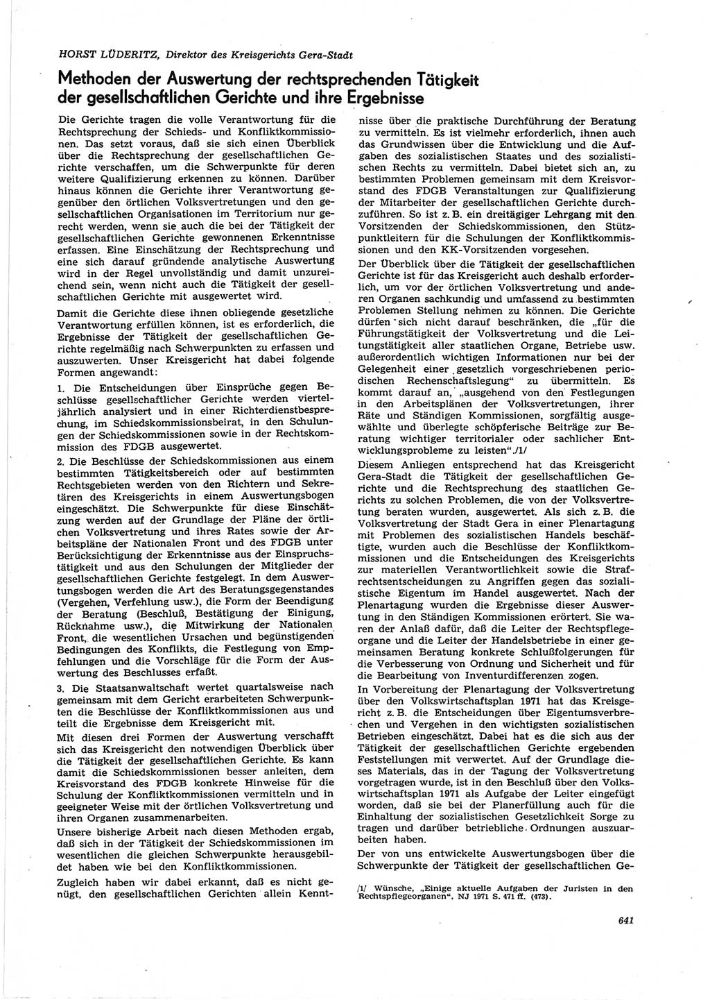 Neue Justiz (NJ), Zeitschrift für Recht und Rechtswissenschaft [Deutsche Demokratische Republik (DDR)], 25. Jahrgang 1971, Seite 641 (NJ DDR 1971, S. 641)