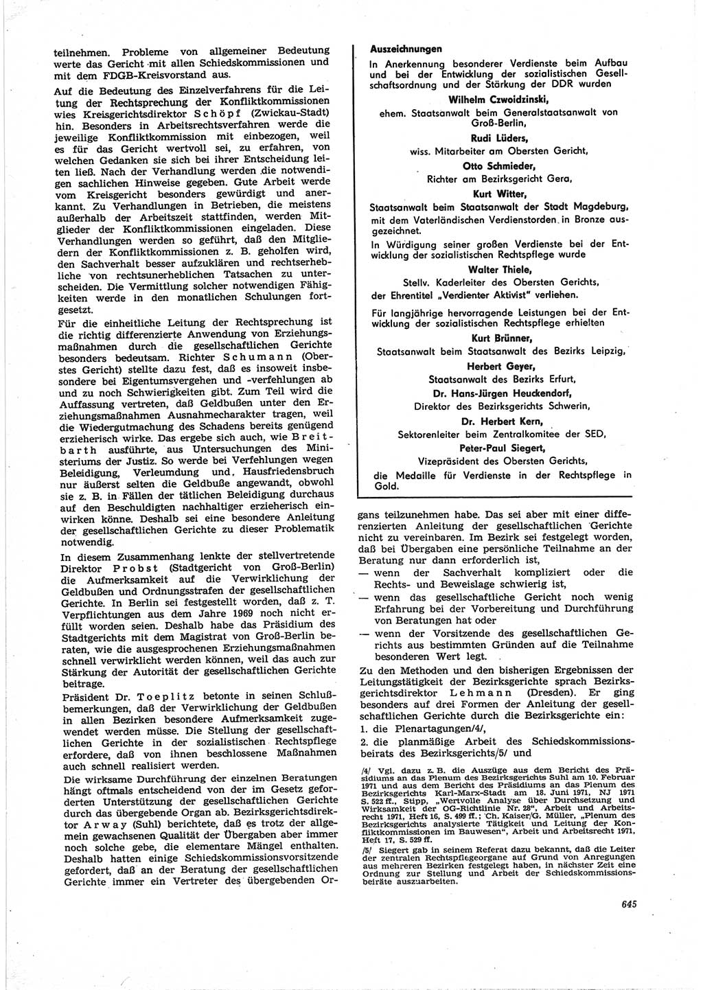 Neue Justiz (NJ), Zeitschrift für Recht und Rechtswissenschaft [Deutsche Demokratische Republik (DDR)], 25. Jahrgang 1971, Seite 645 (NJ DDR 1971, S. 645)