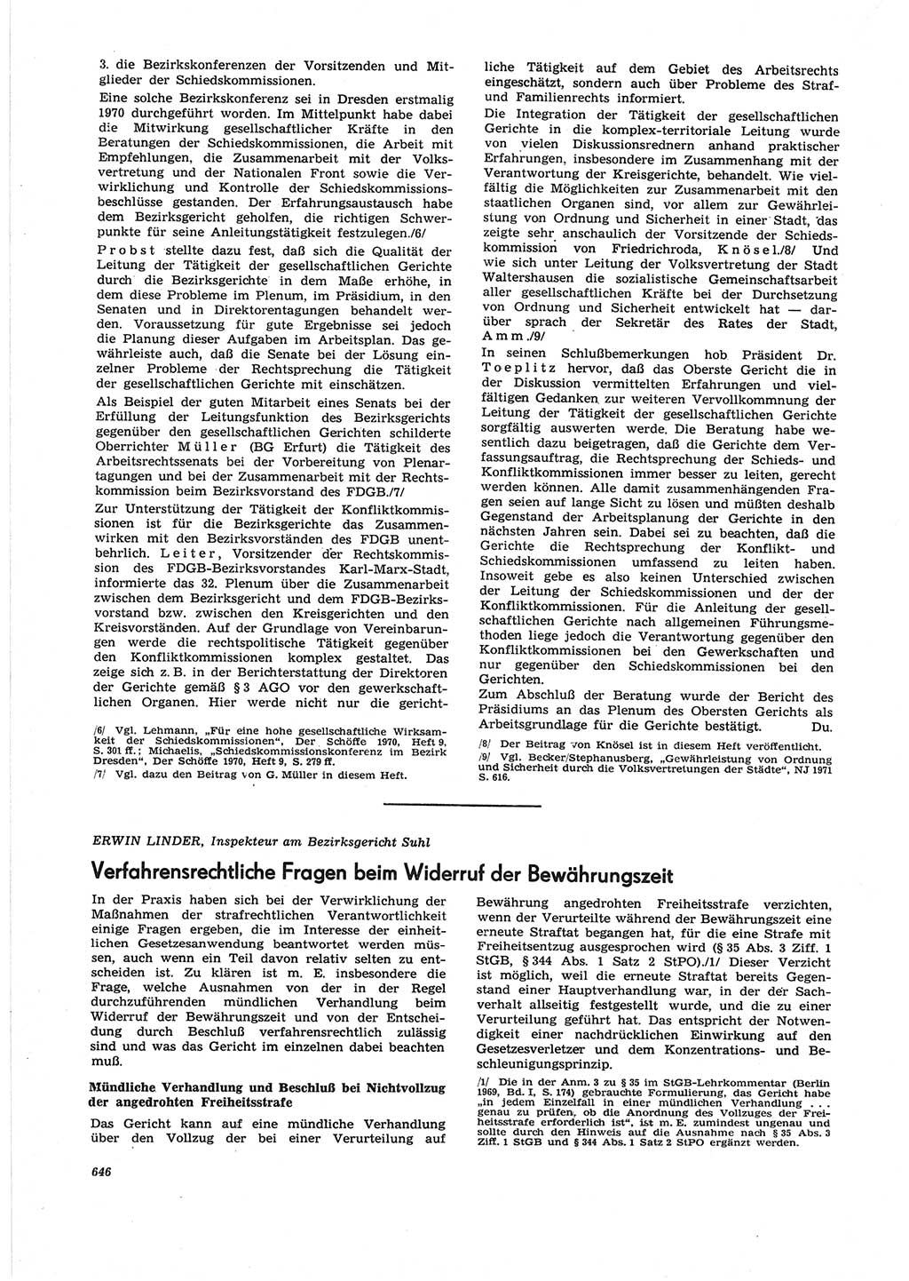 Neue Justiz (NJ), Zeitschrift für Recht und Rechtswissenschaft [Deutsche Demokratische Republik (DDR)], 25. Jahrgang 1971, Seite 646 (NJ DDR 1971, S. 646)